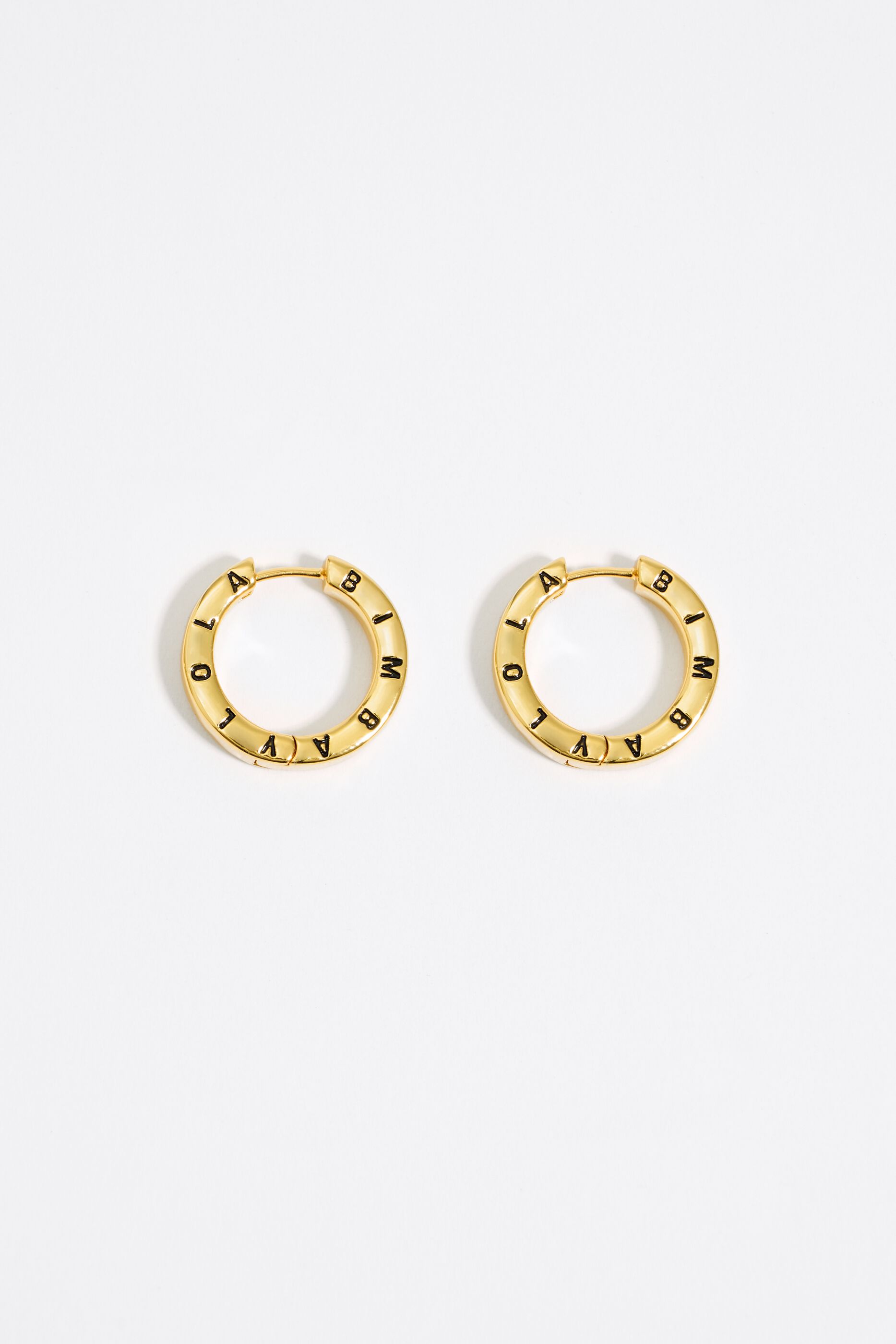 Black logo golden hoop earrings
