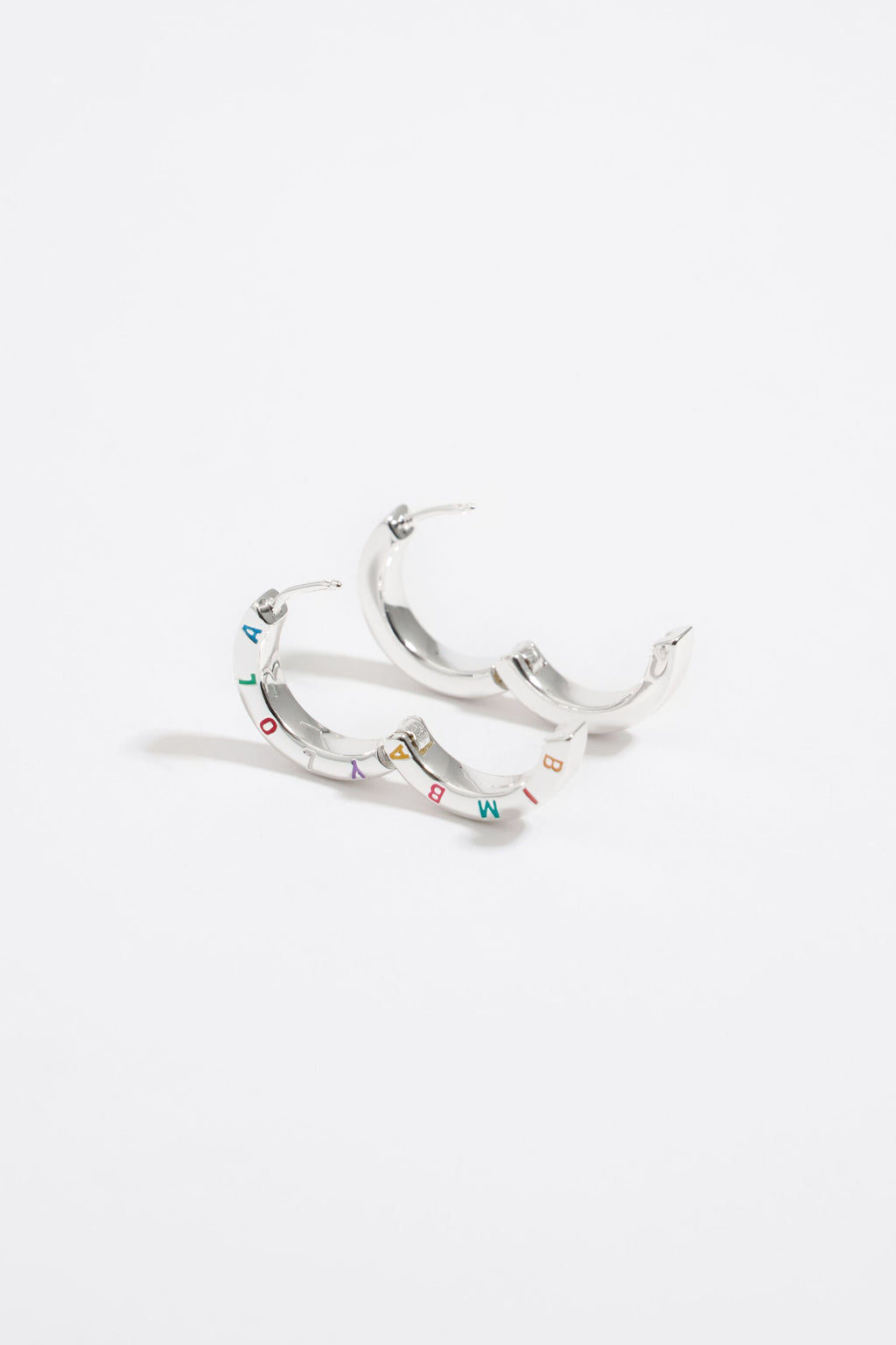Multi-pastel logo silver hoop earrings