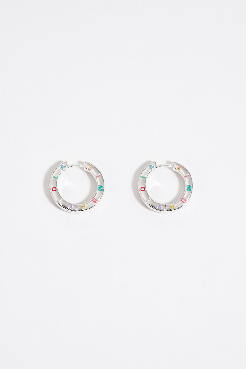 Multi-pastel logo silver hoop earrings
