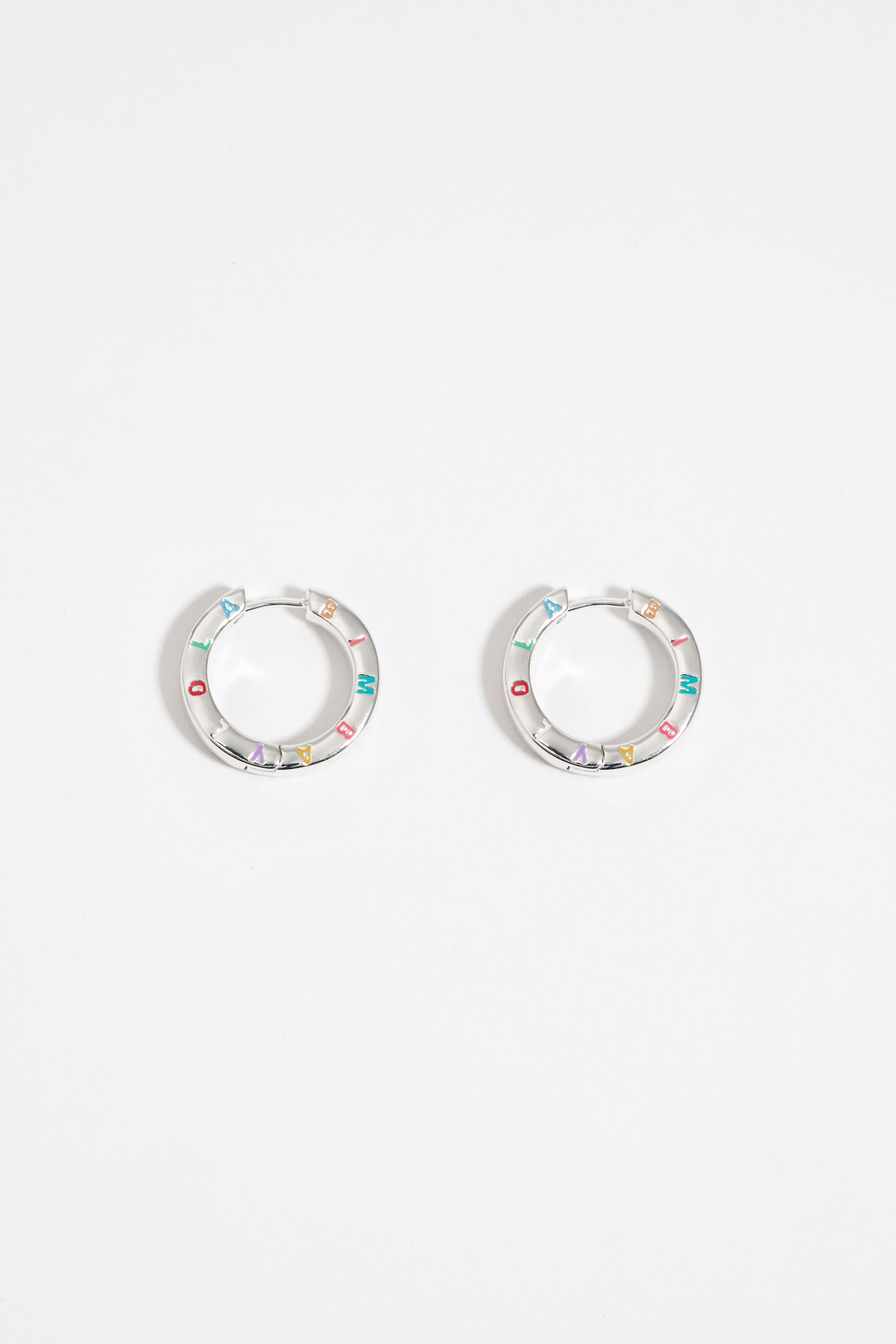 Multi-pastel logo silver hoop earrings