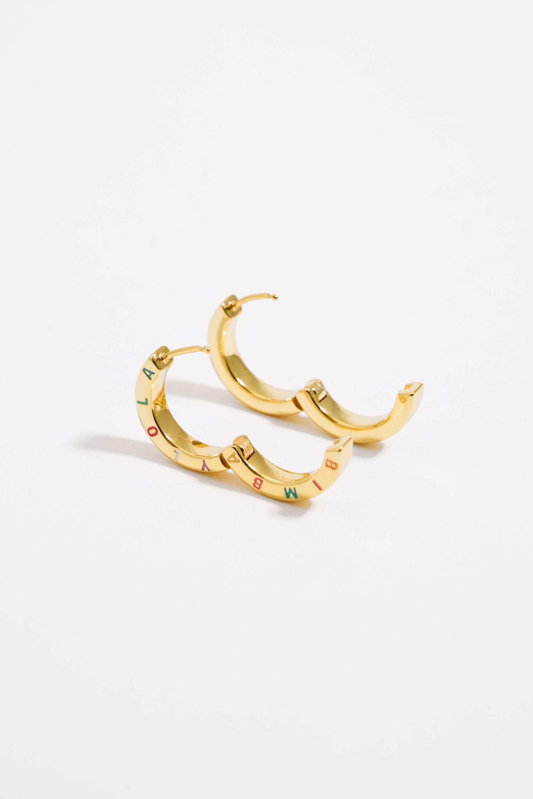 Multi-pastel logo golden hoop earrings