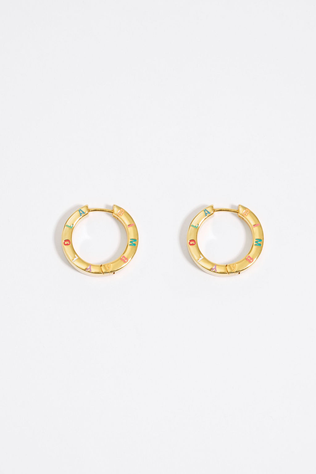 Multi-pastel logo golden hoop earrings