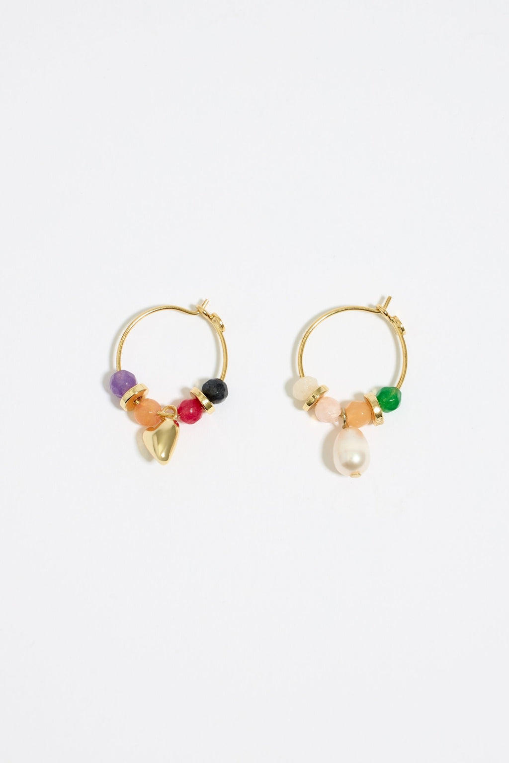 Heart and multicolor pearl hoop earrings