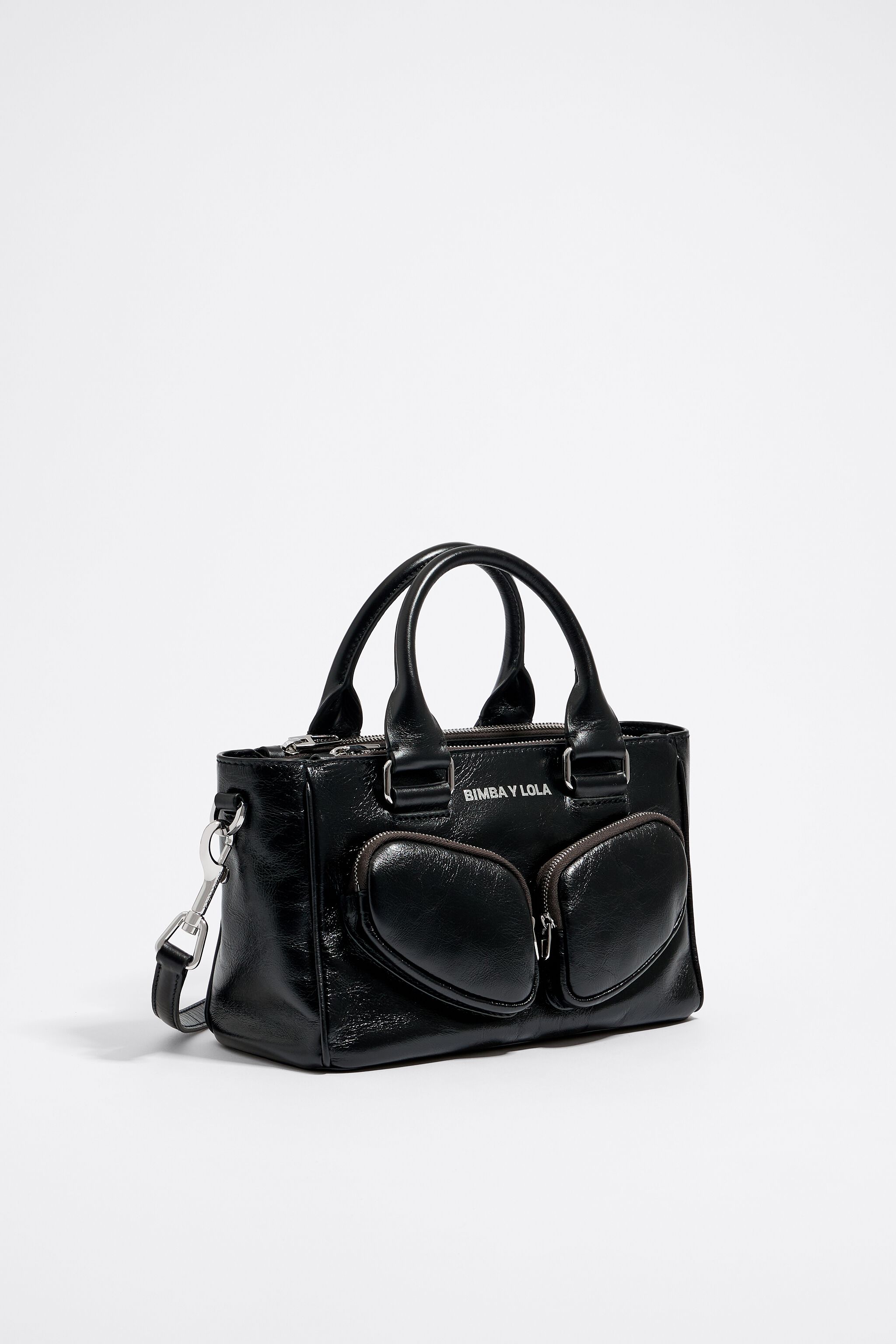 Medium black leather Pocket tote bag