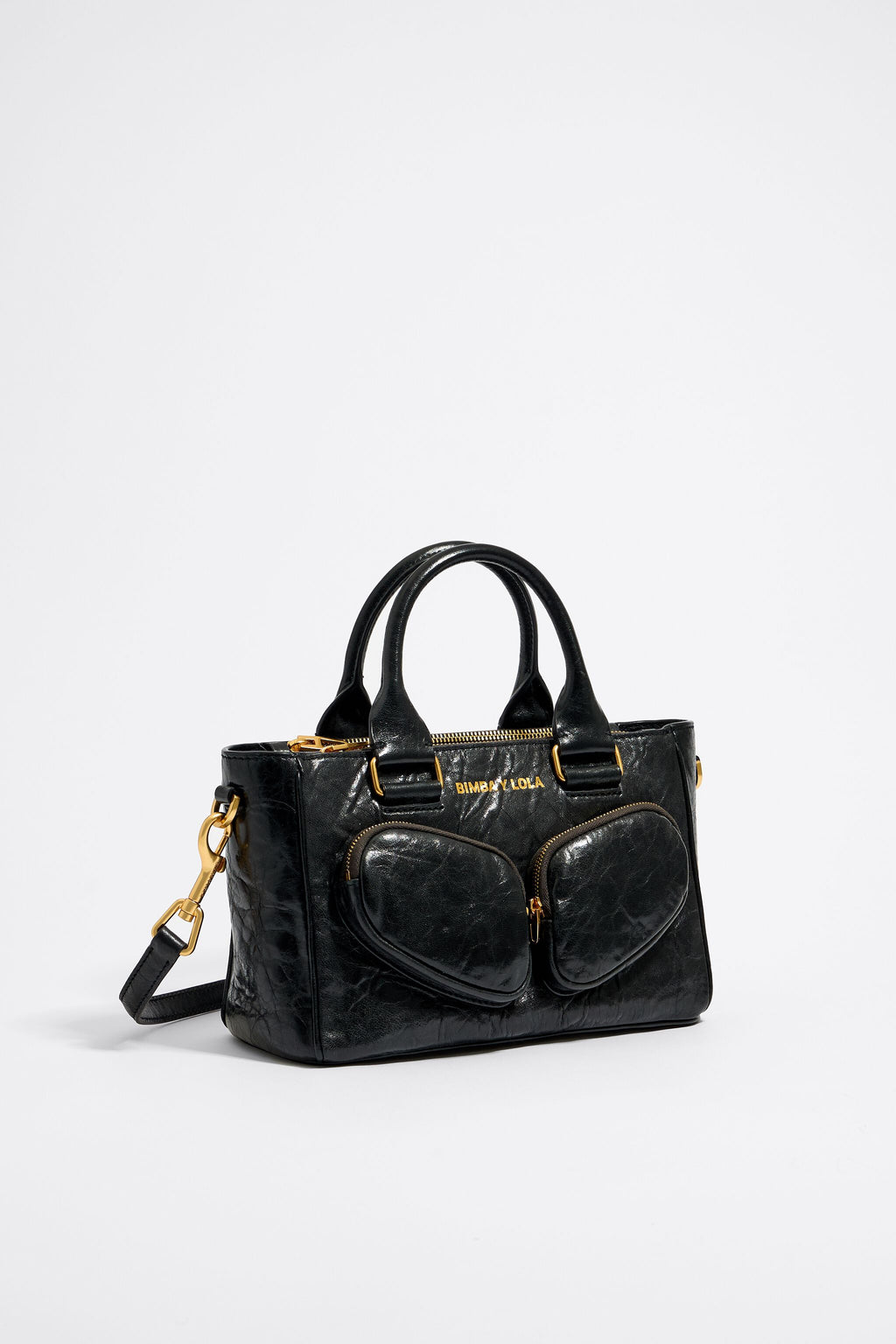 Medium black leather Pocket tote bag