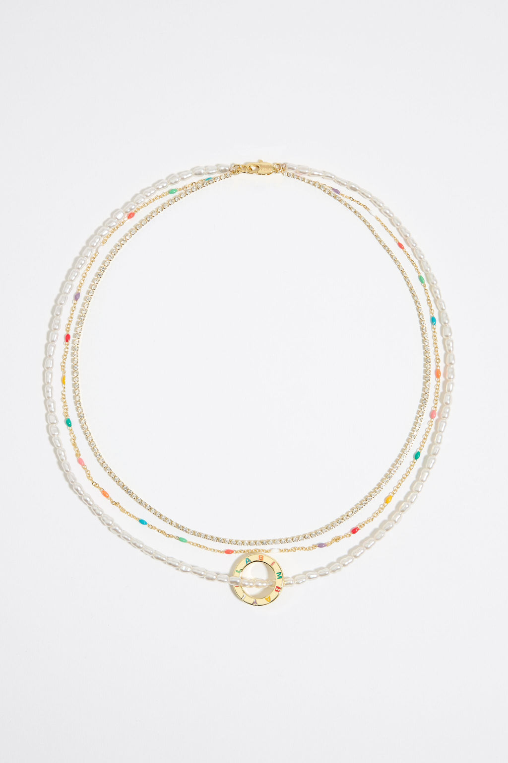 Multicolor crystals logo necklace