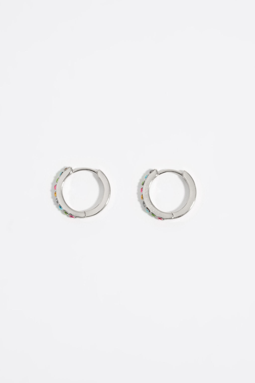 Silver metal hoop earrings with crystals
