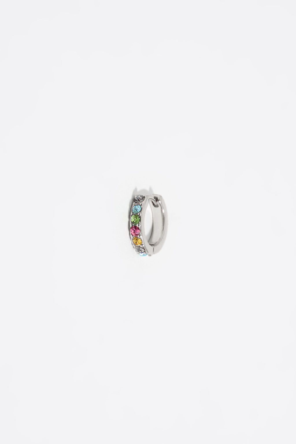 Silver mini hoop earrings with multicolored crystals