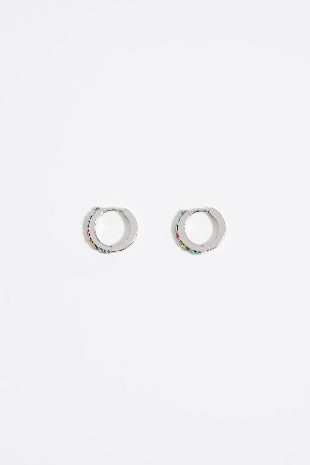 Silver mini hoop earrings with multicolored crystals