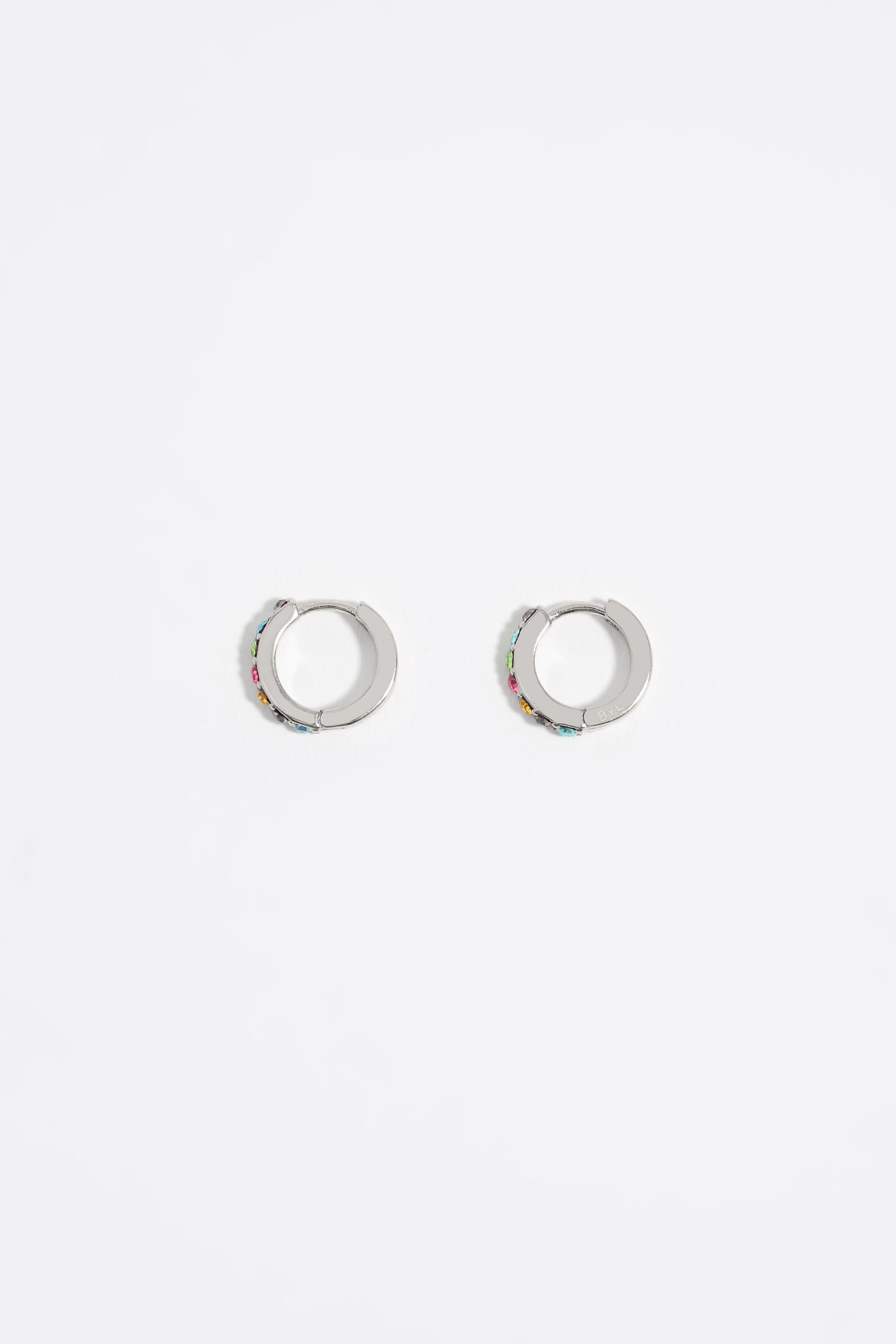 Silver mini hoop earrings with multicolored crystals