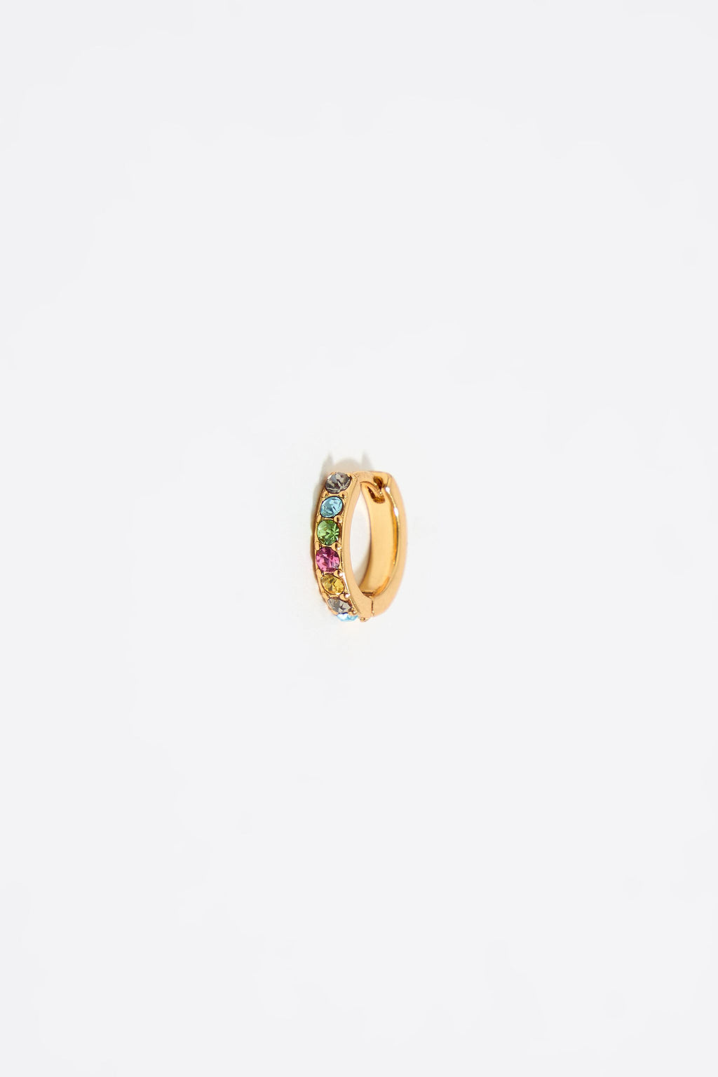 Golden mini hoop earrings with multicolored crystals