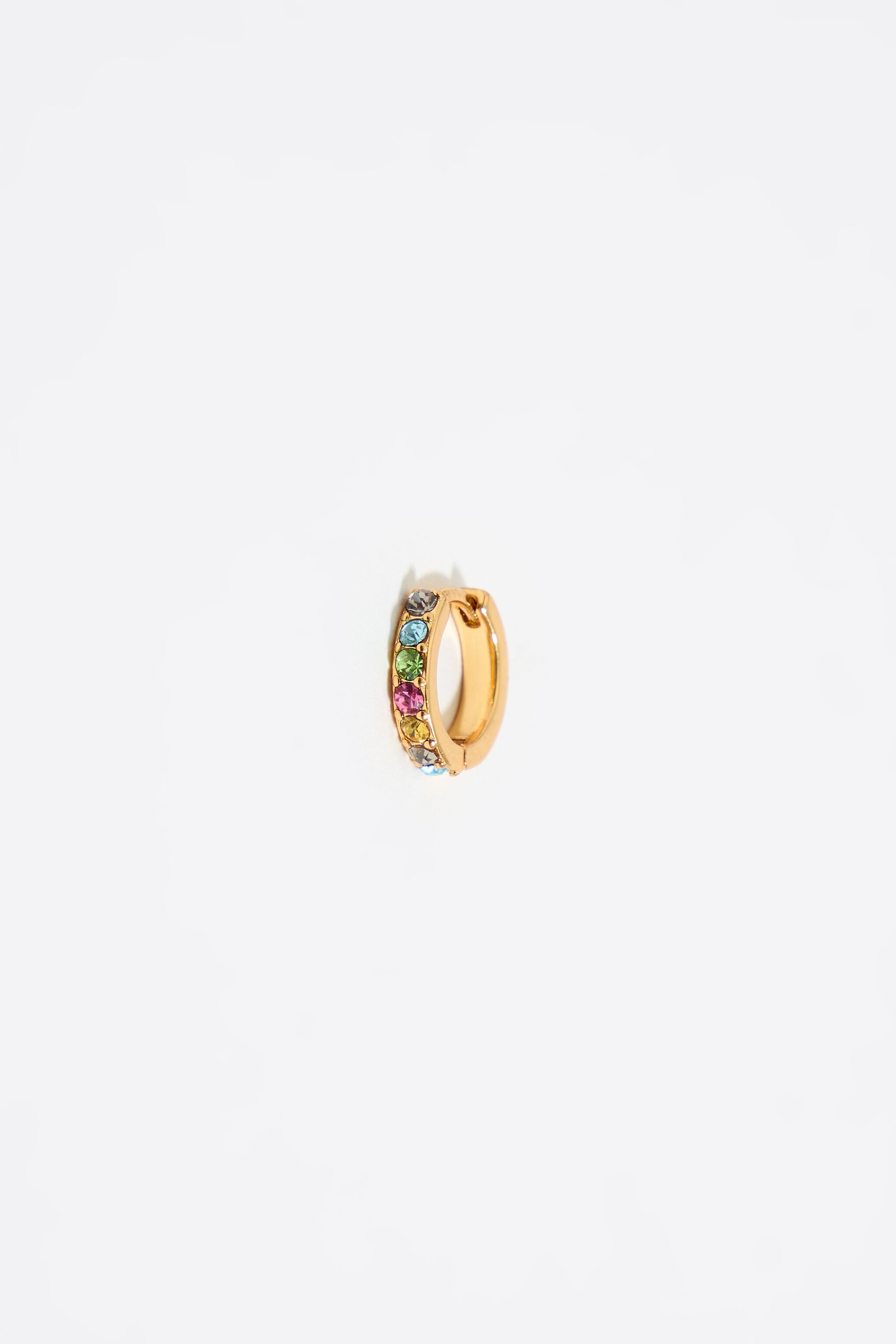 Golden mini hoop earrings with multicolored crystals