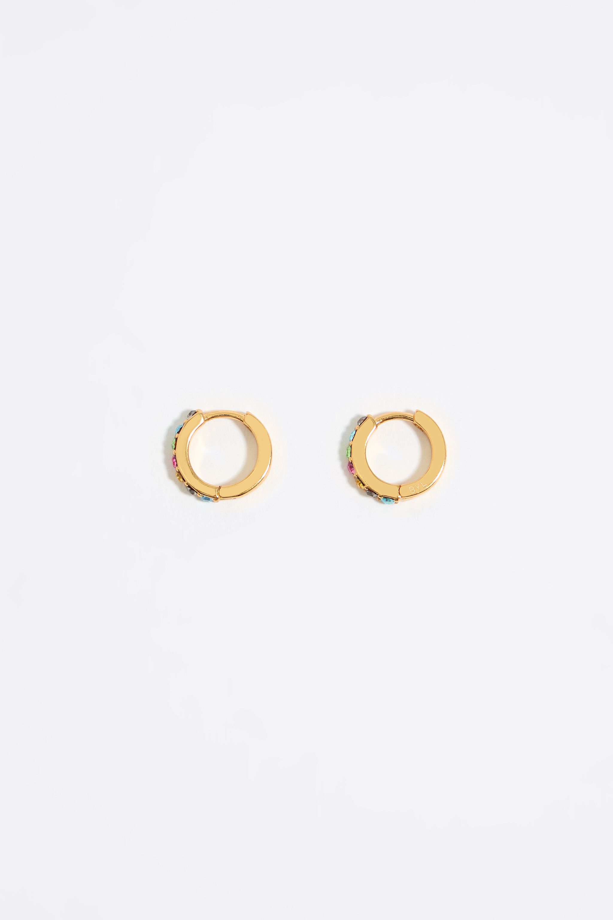 Golden mini hoop earrings with multicolored crystals