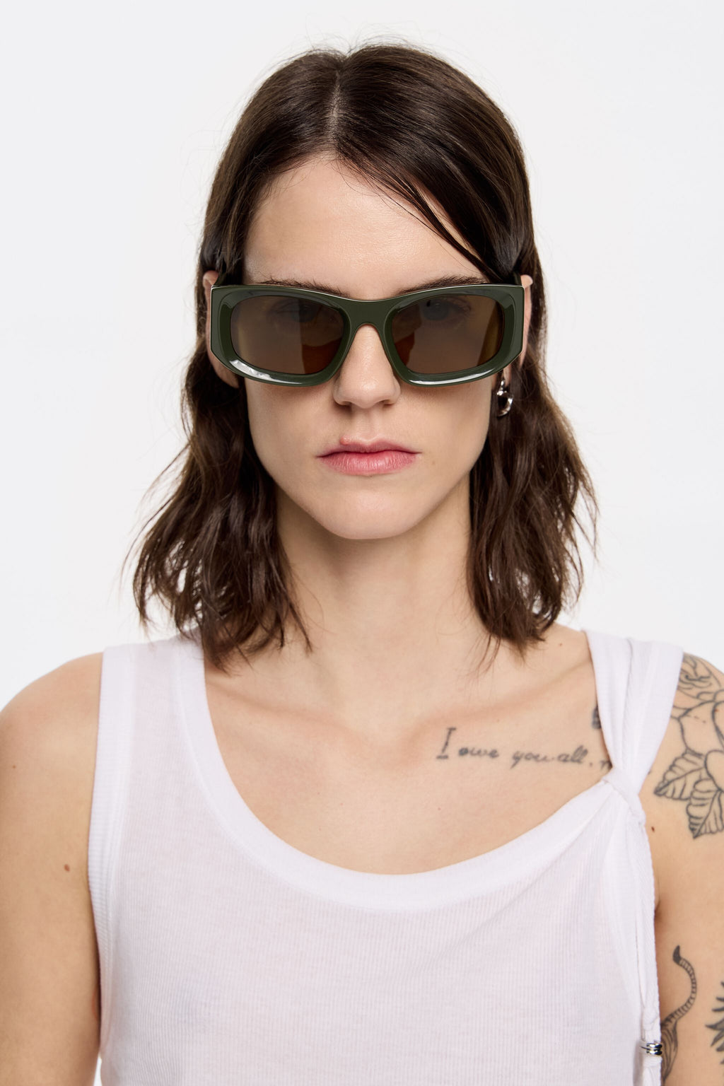 Military green rectangular sunglasses