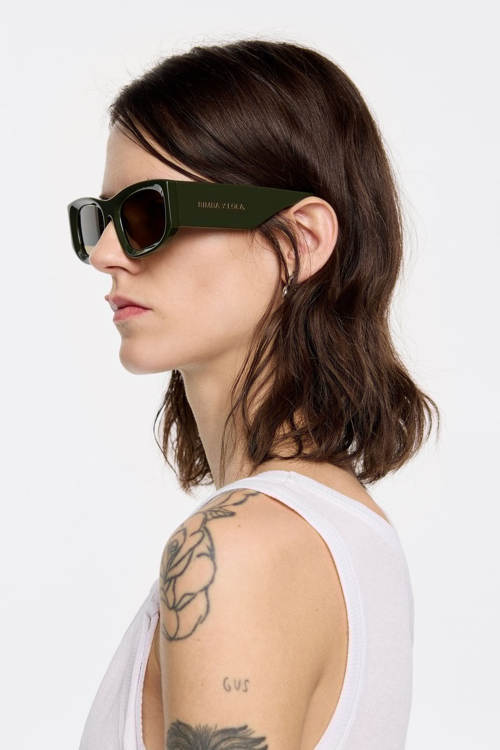 Military green rectangular sunglasses