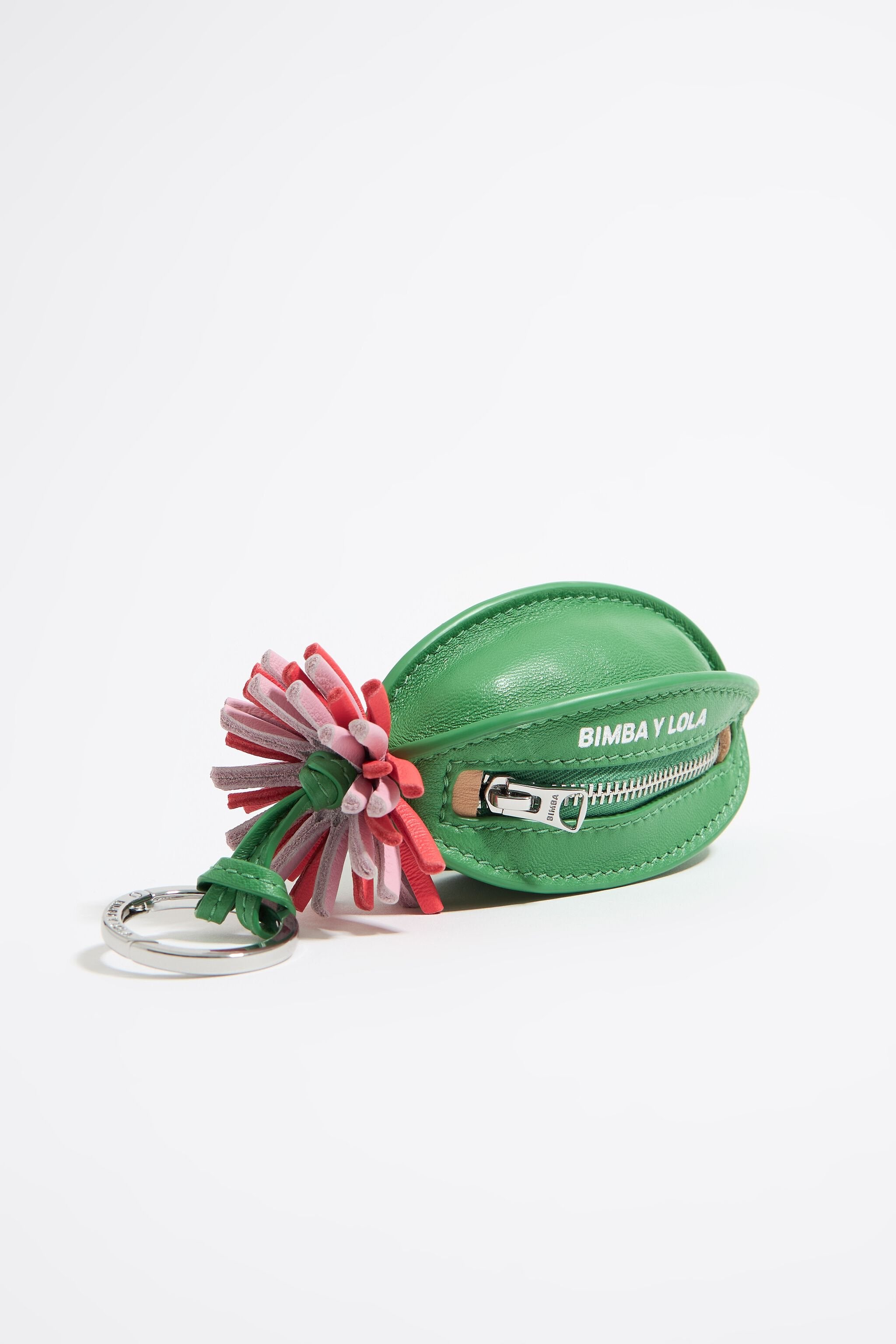 Green leather Pelota charm key ring
