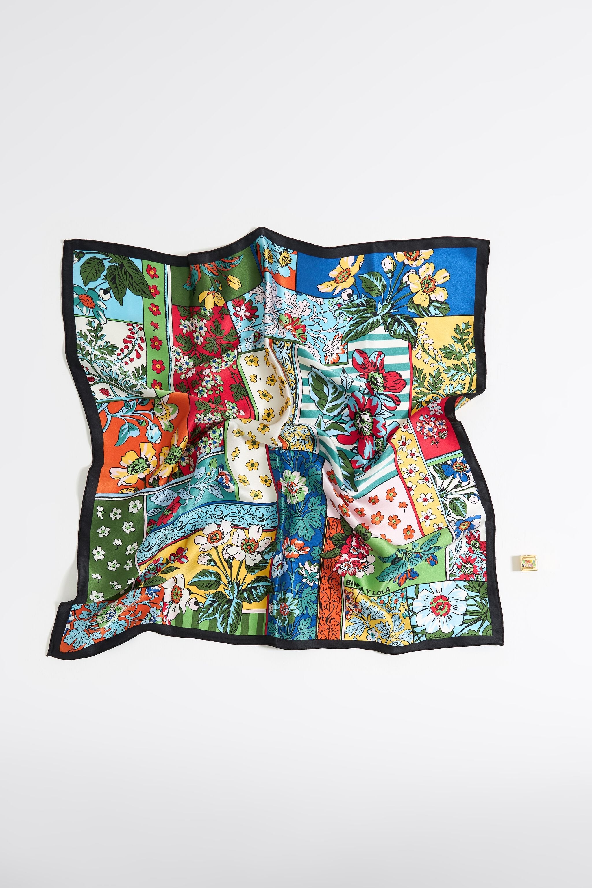 Floral patchwork and metal dice Charm scarf