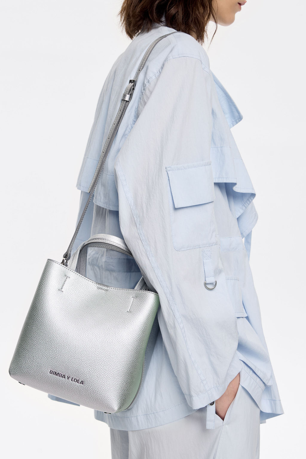 Small silver leather Chihuahua bag