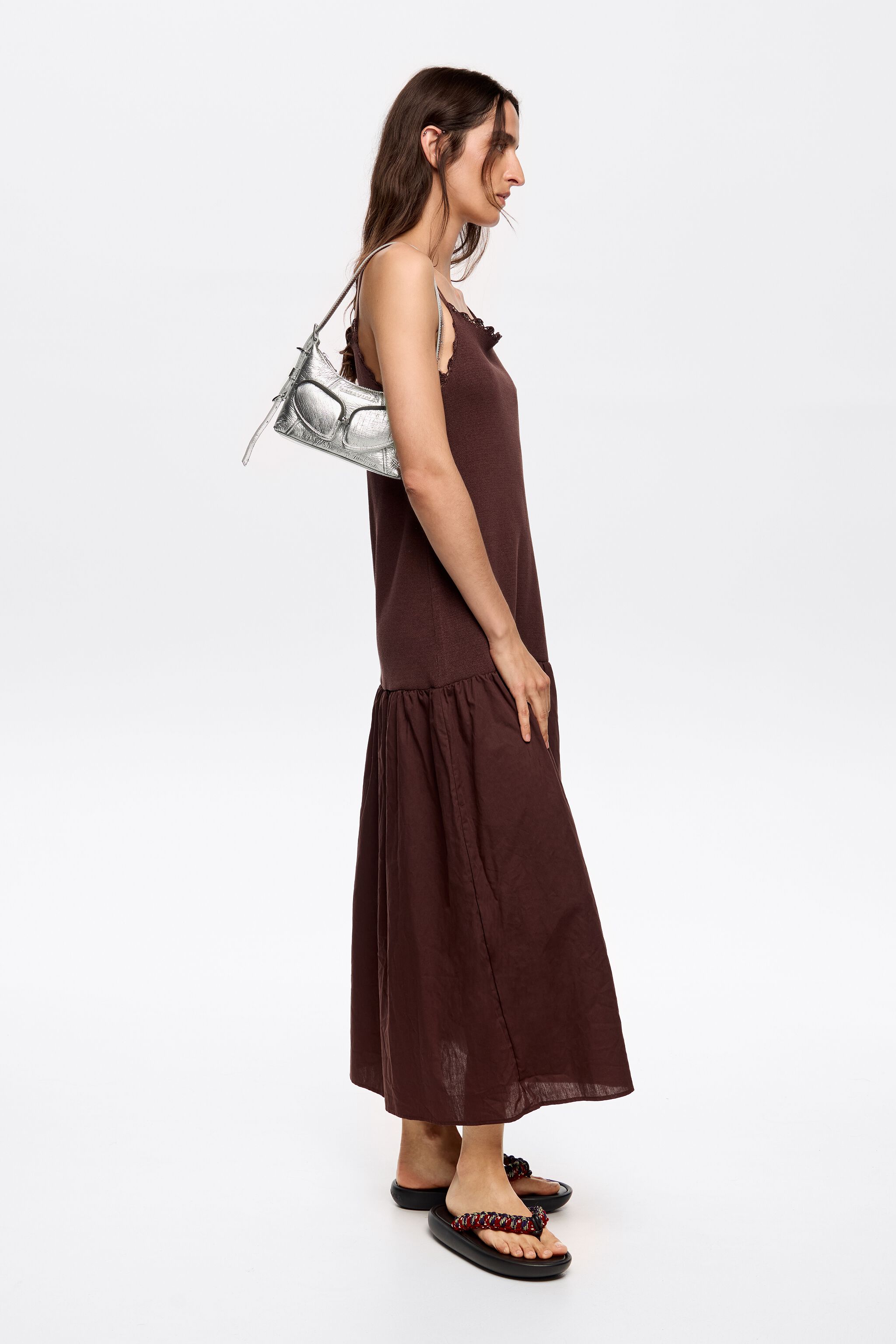 Mini silver leather Pocket slouch bag