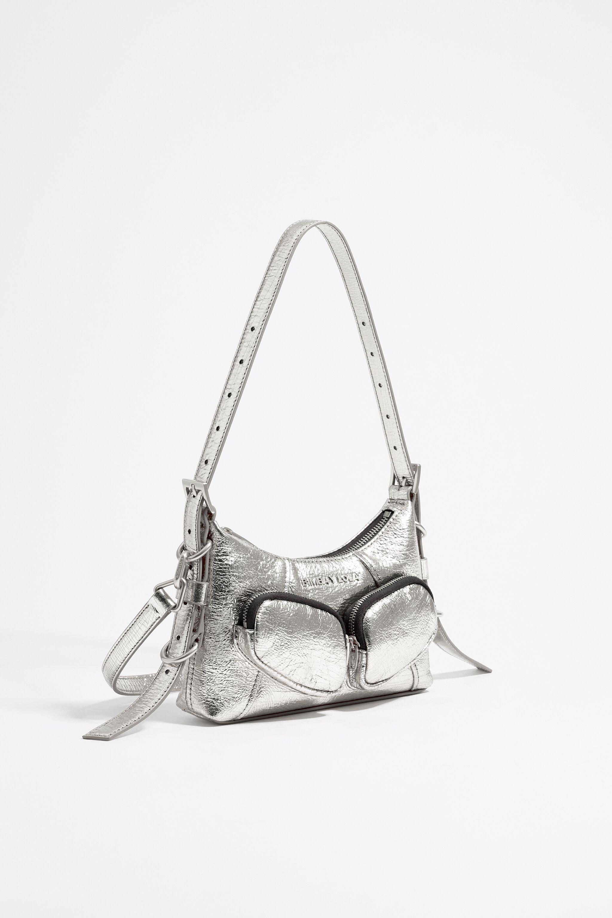 Mini silver leather Pocket slouch bag