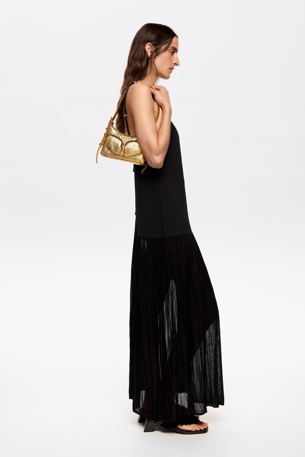 Mini gold leather Pocket slouch bag