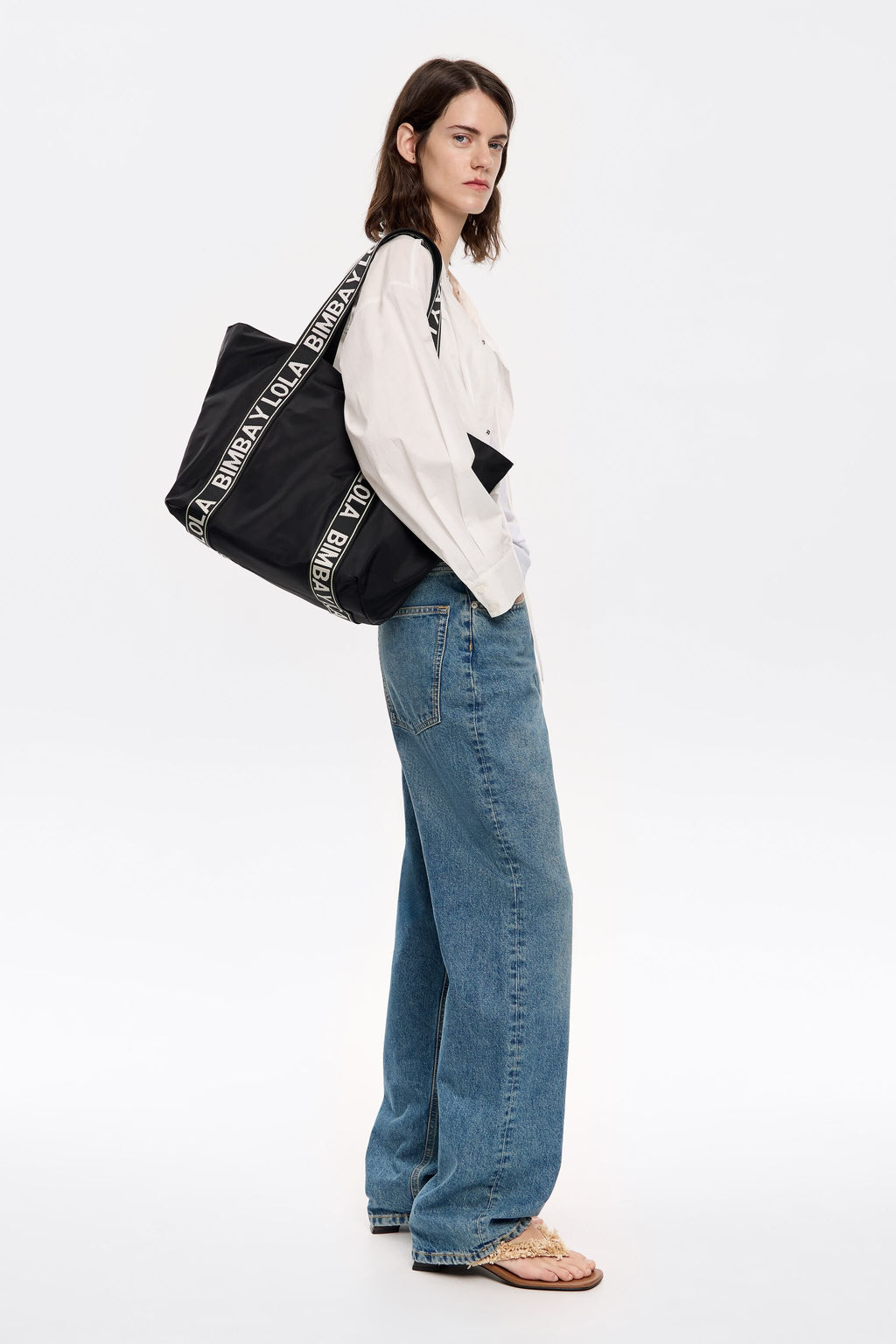 Black nylon maxi shopper bag