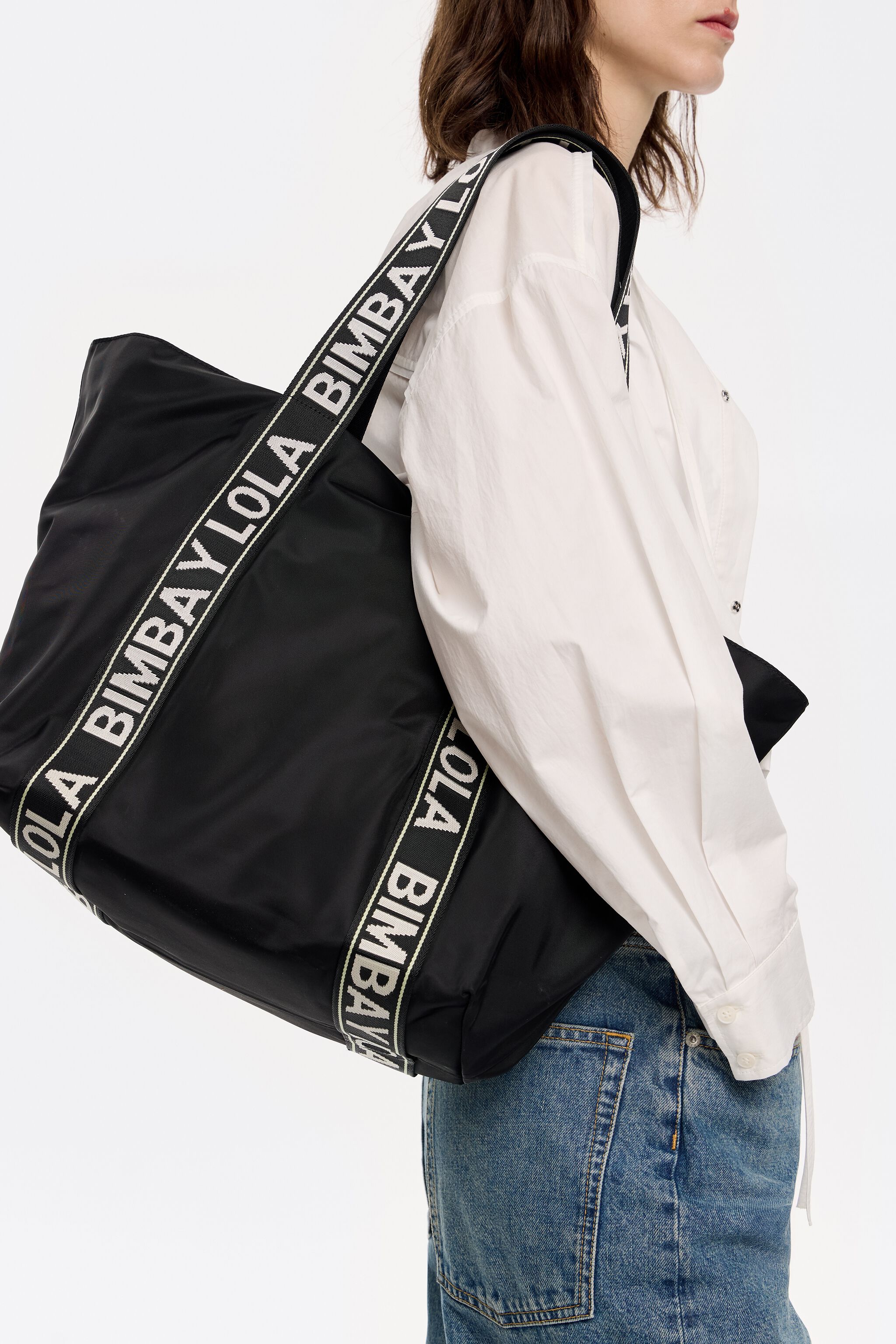 Black nylon maxi shopper bag