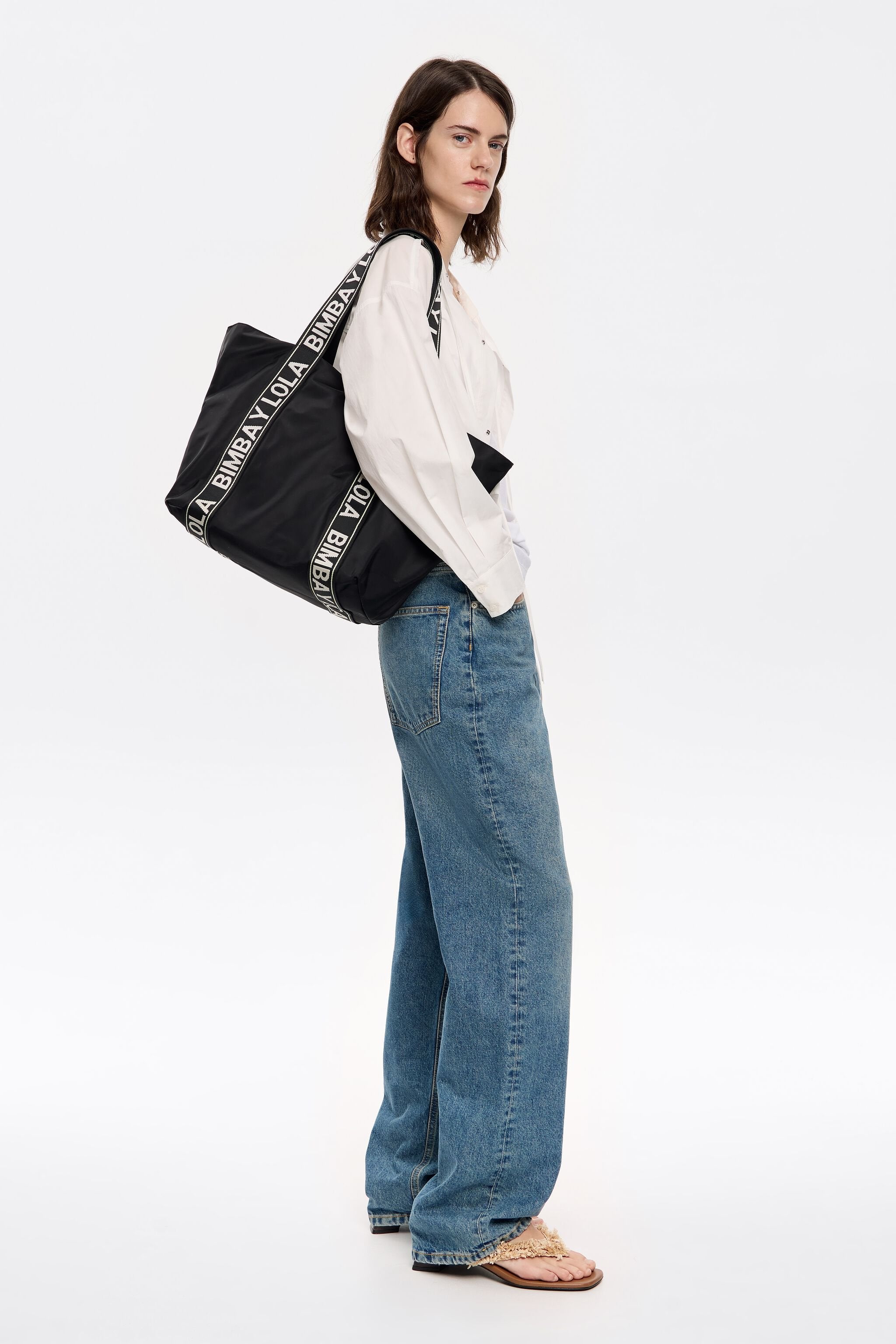 Black nylon maxi shopper bag