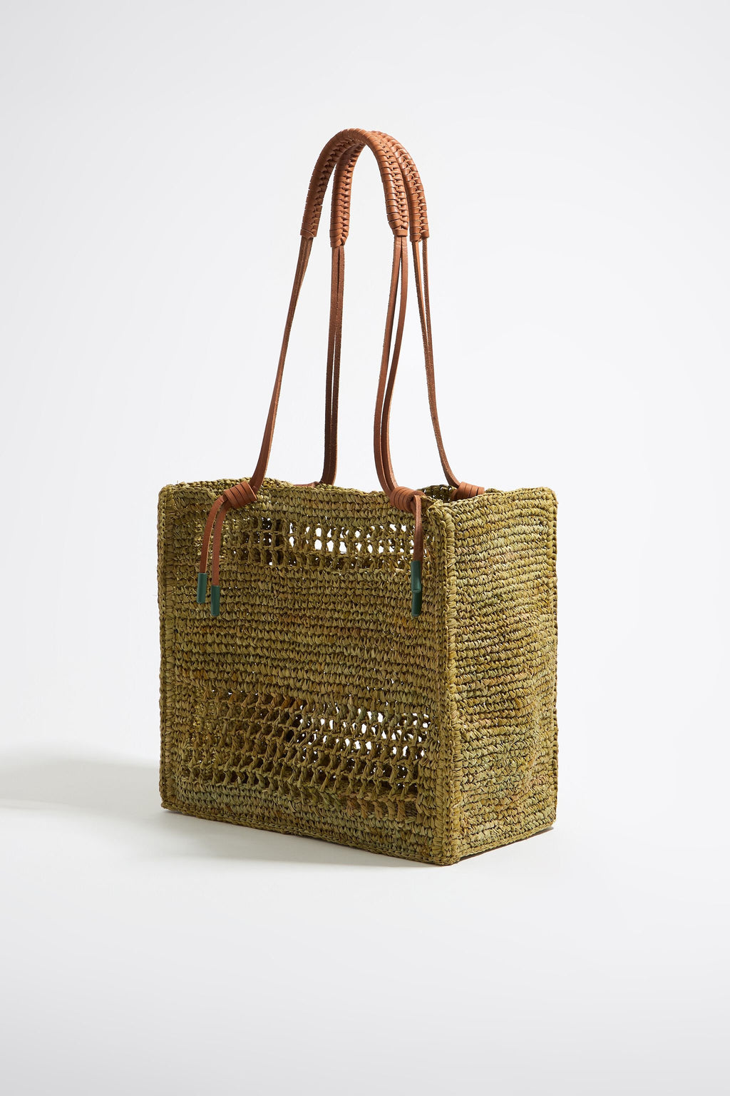 Large khaki raffia tote bag