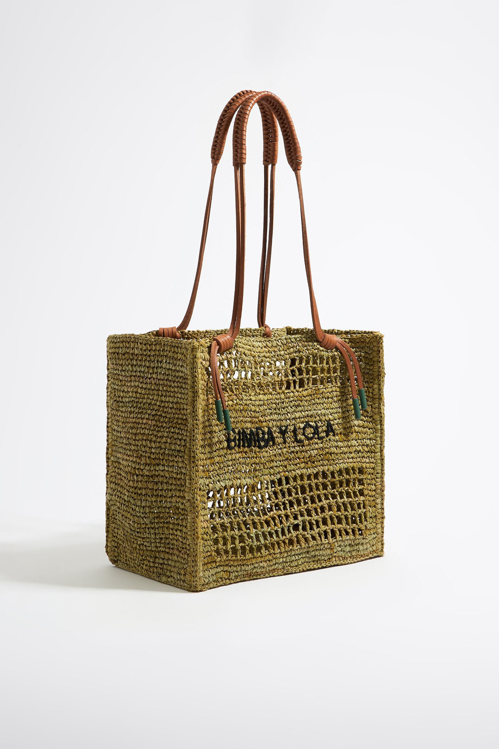Large khaki raffia tote bag