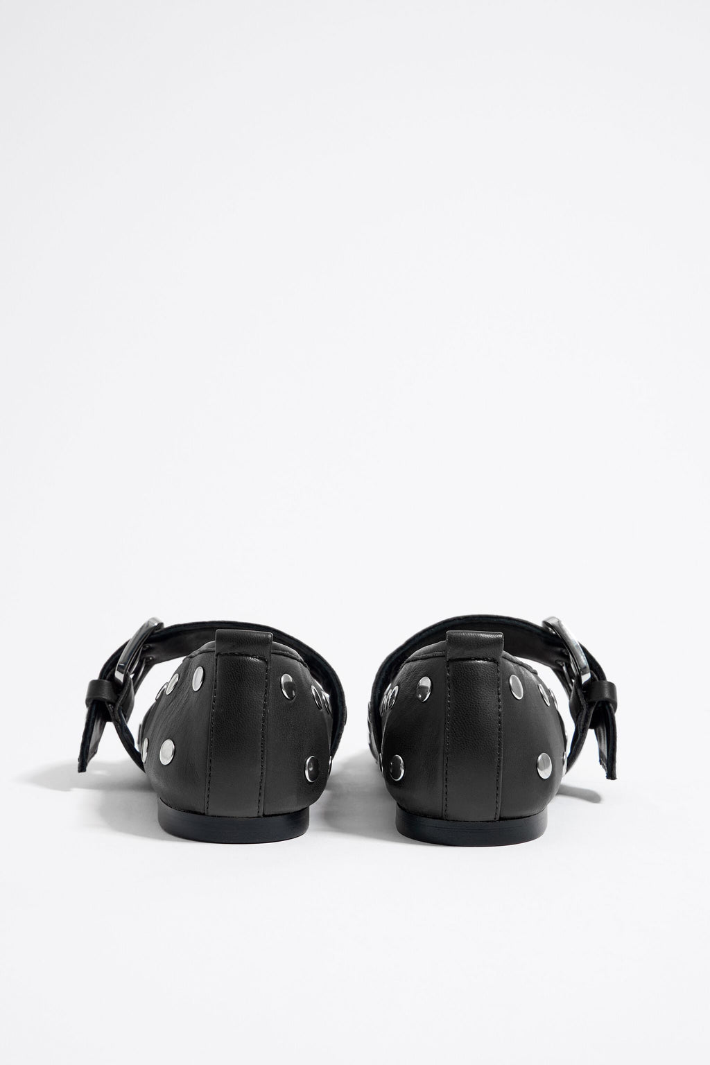 Studded black leather ballerina