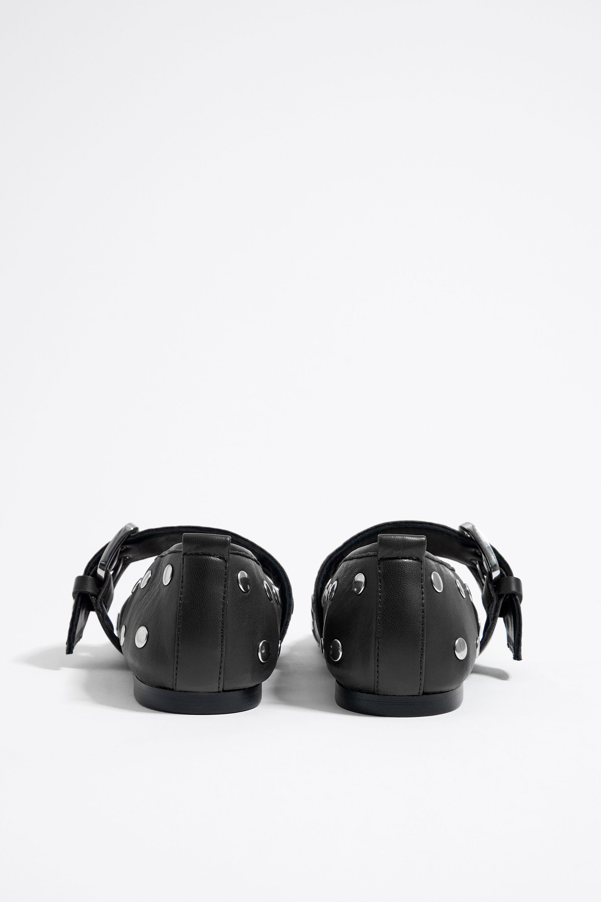 Studded black leather ballerina