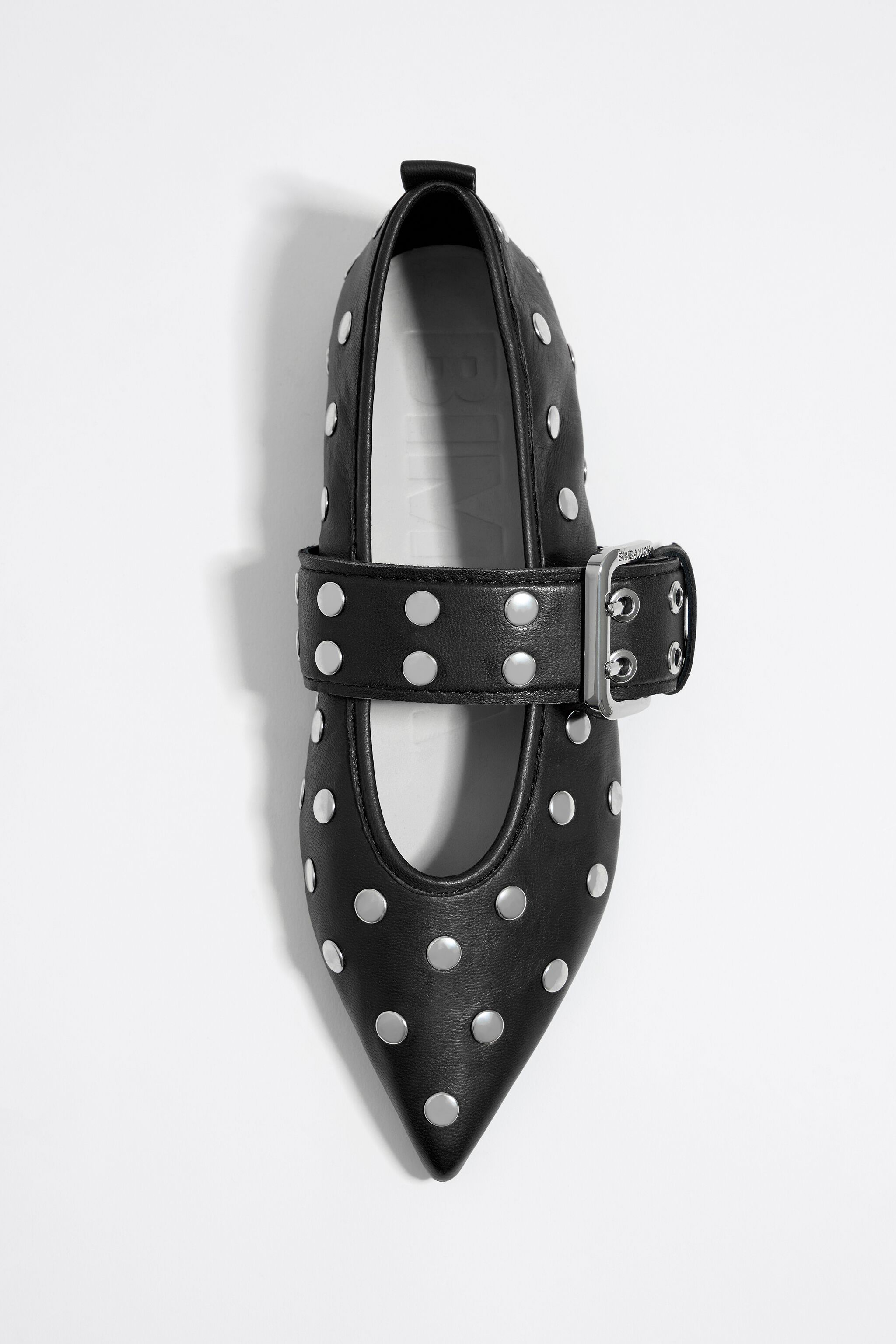 Studded black leather ballerina