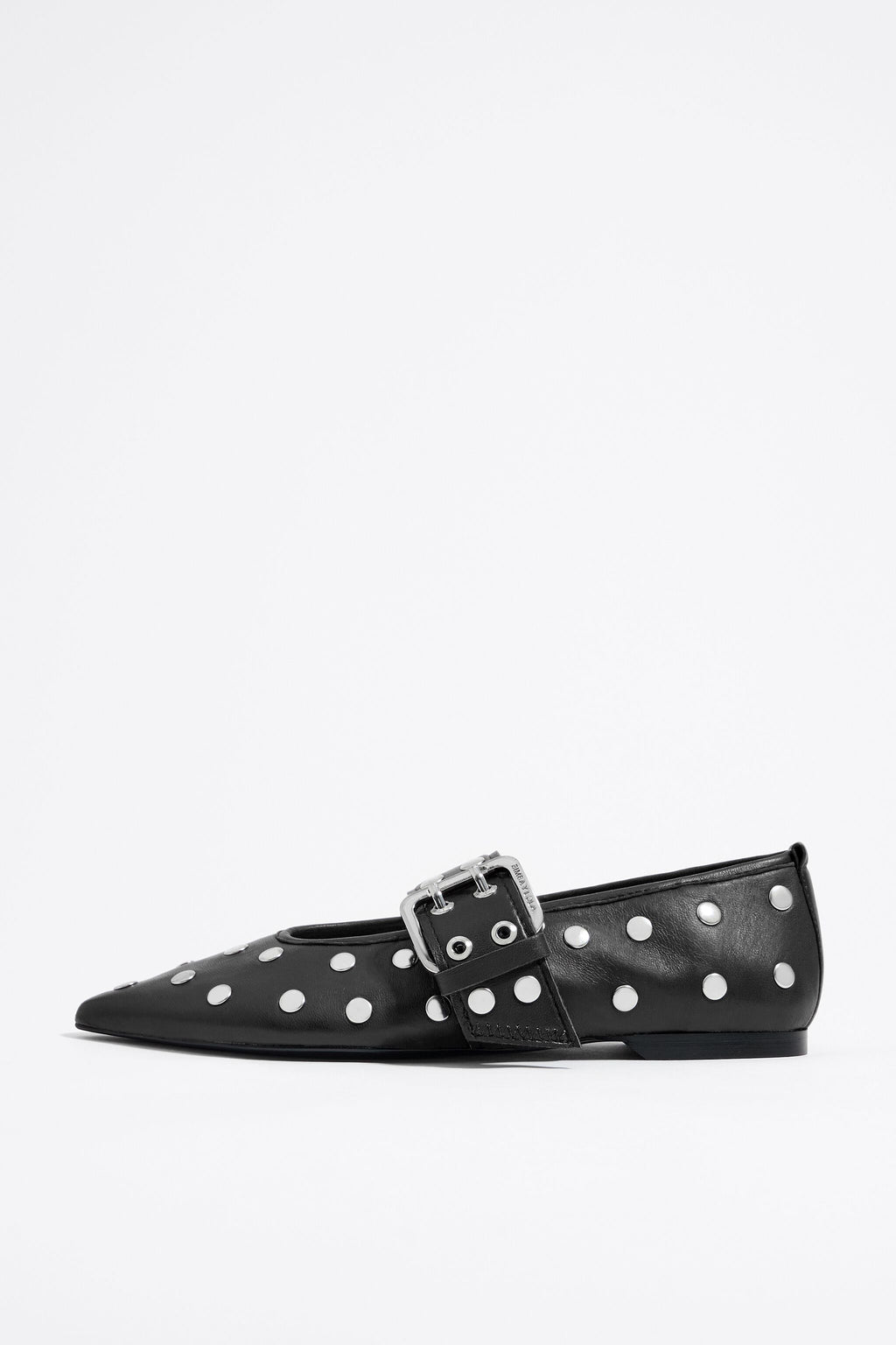 Studded black leather ballerina