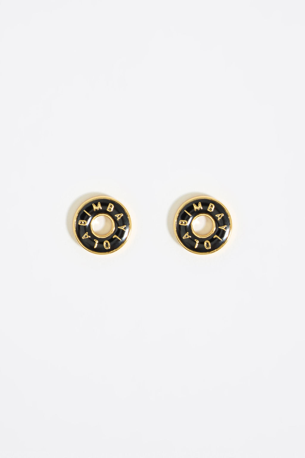 Black logo gold earrings