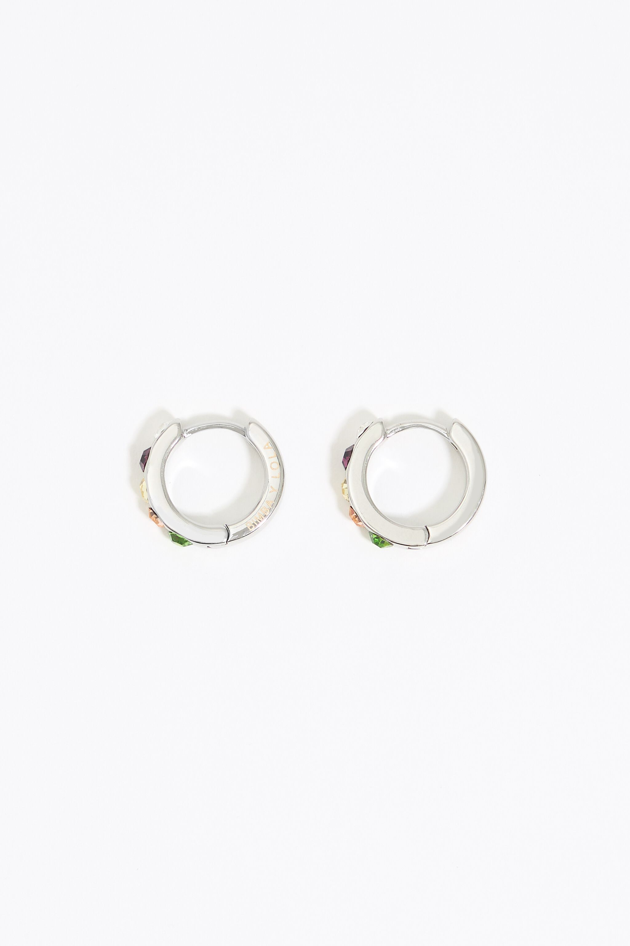 Small silver hoop earrings with multicolor crystals