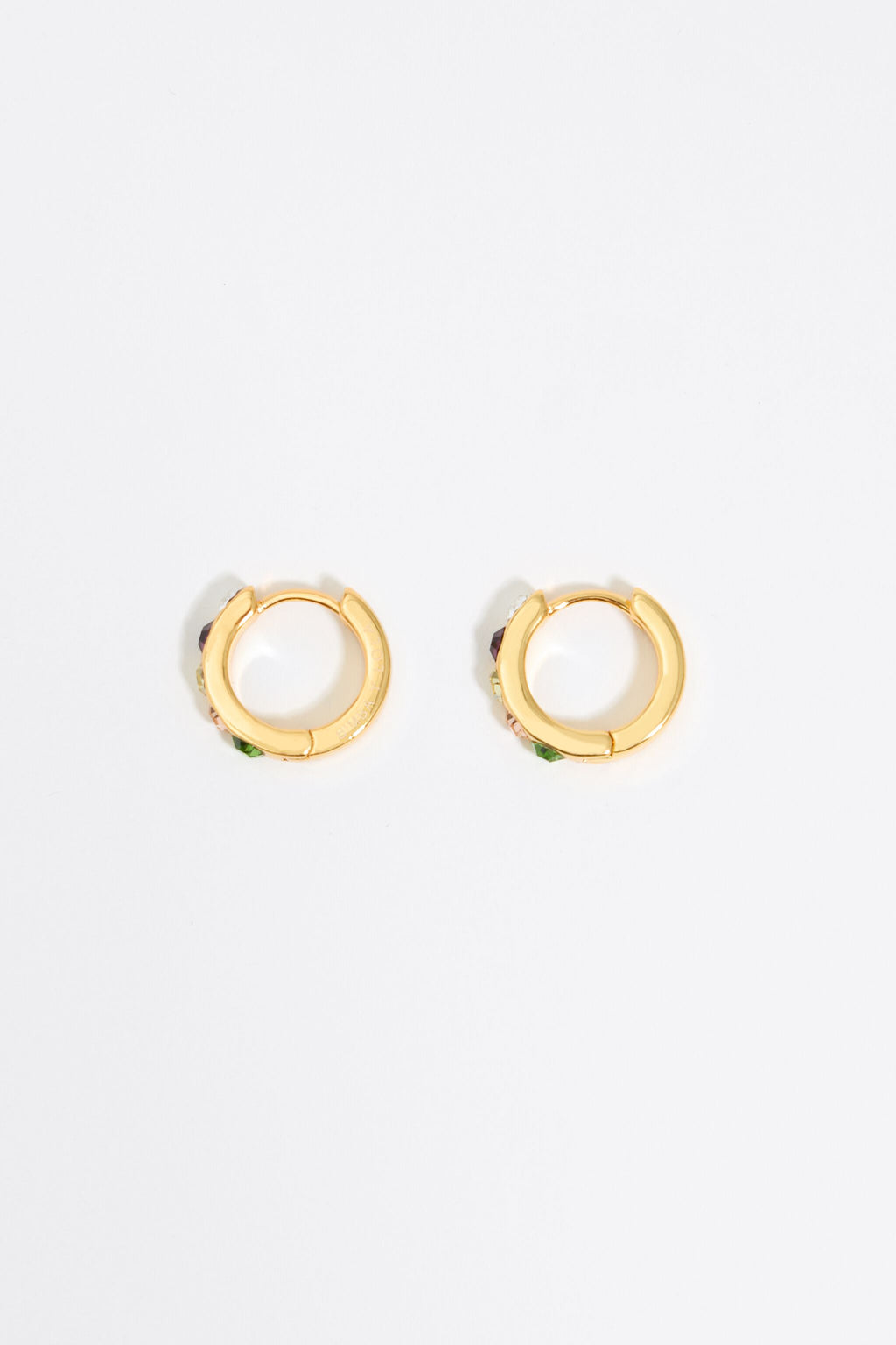 Small gold hoop earrings with multicolor crystals
