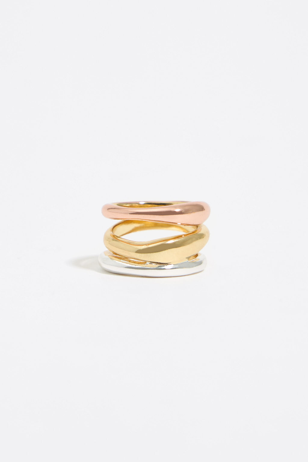 Three-tone textured bands ring