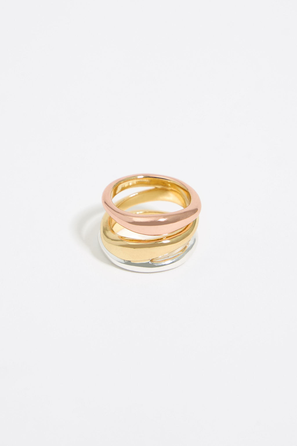 Three-tone textured bands ring
