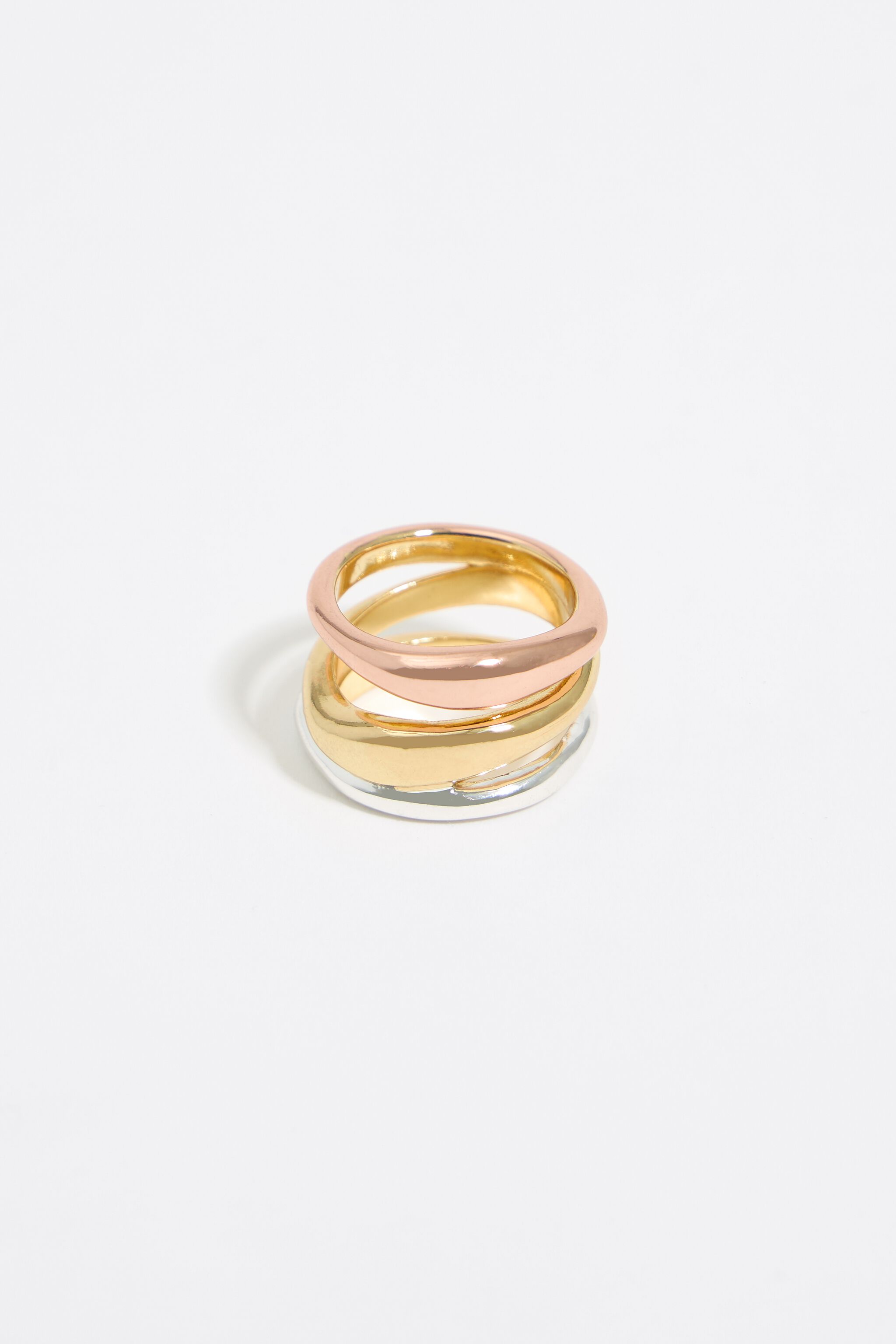 Three-tone textured bands ring