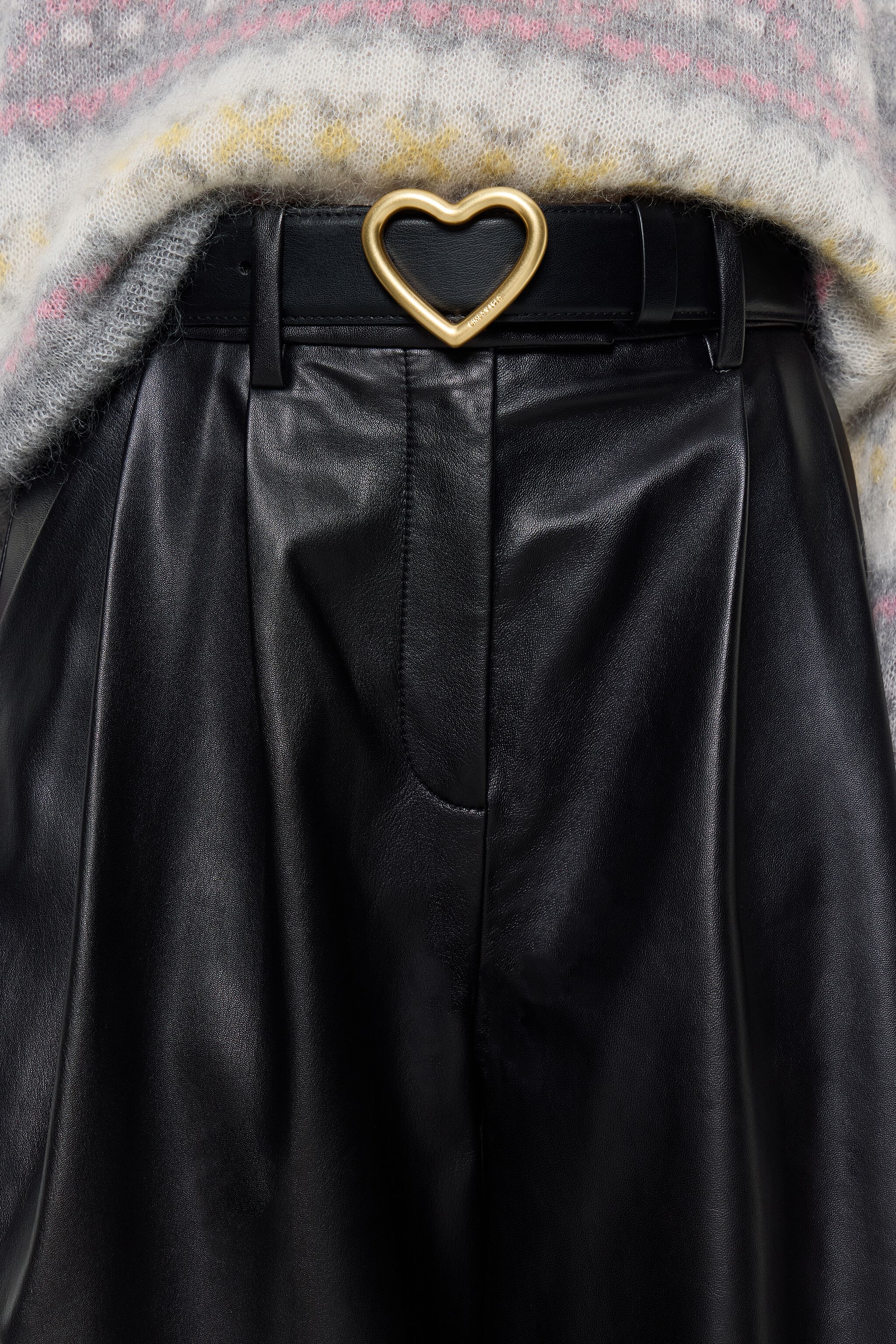 Black leather heart buckle belt