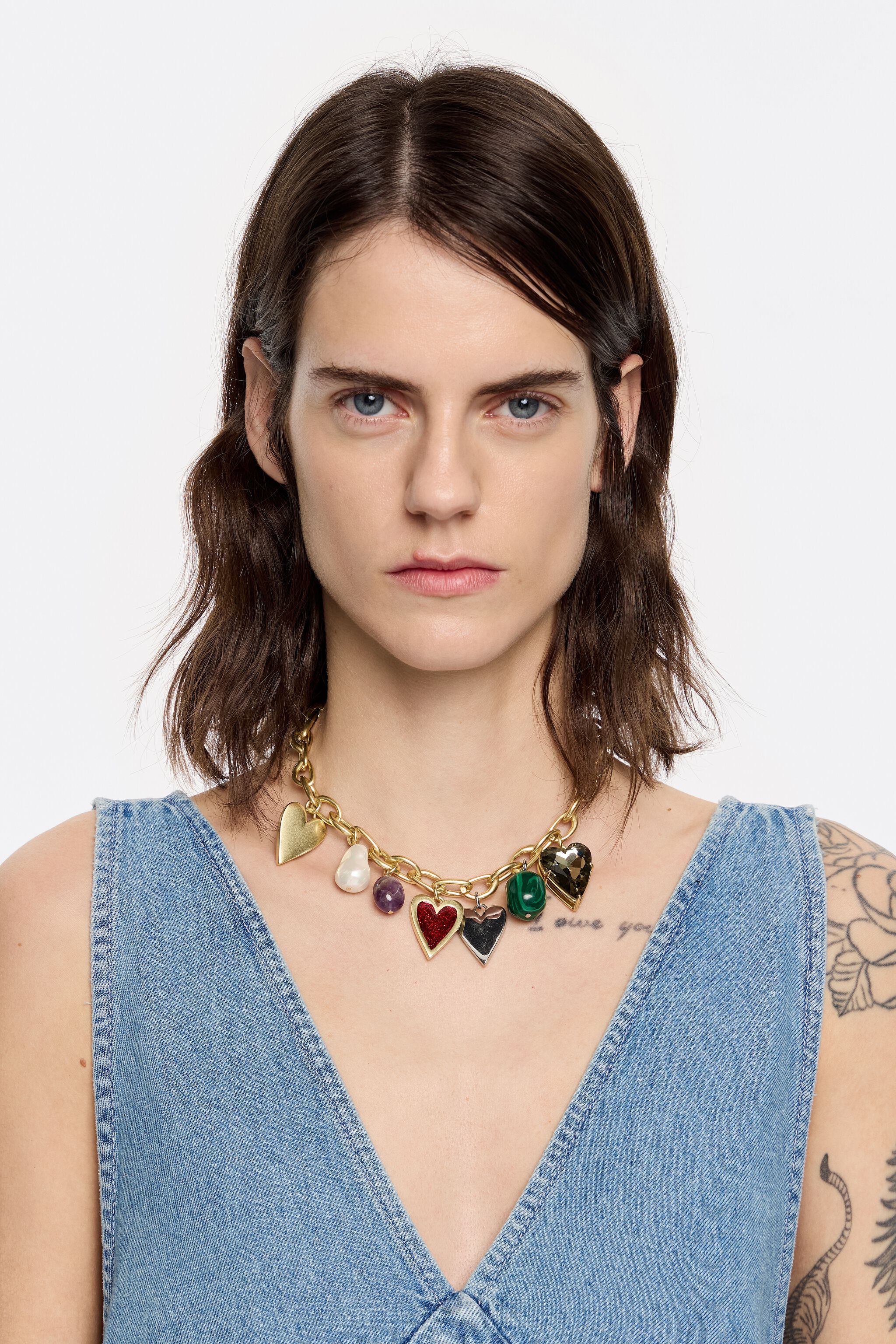 Hearts and stones chain necklace