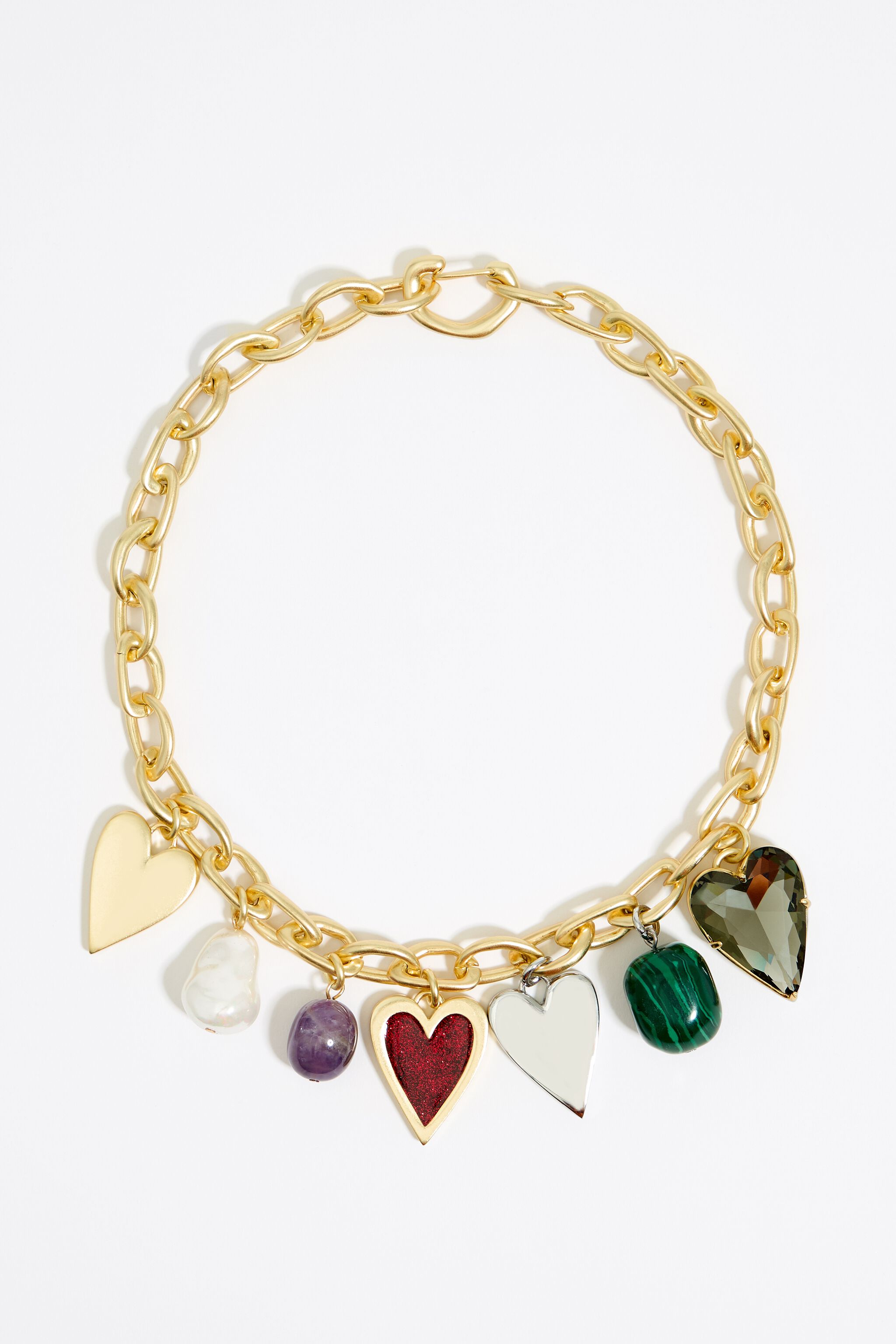 Hearts and stones chain necklace