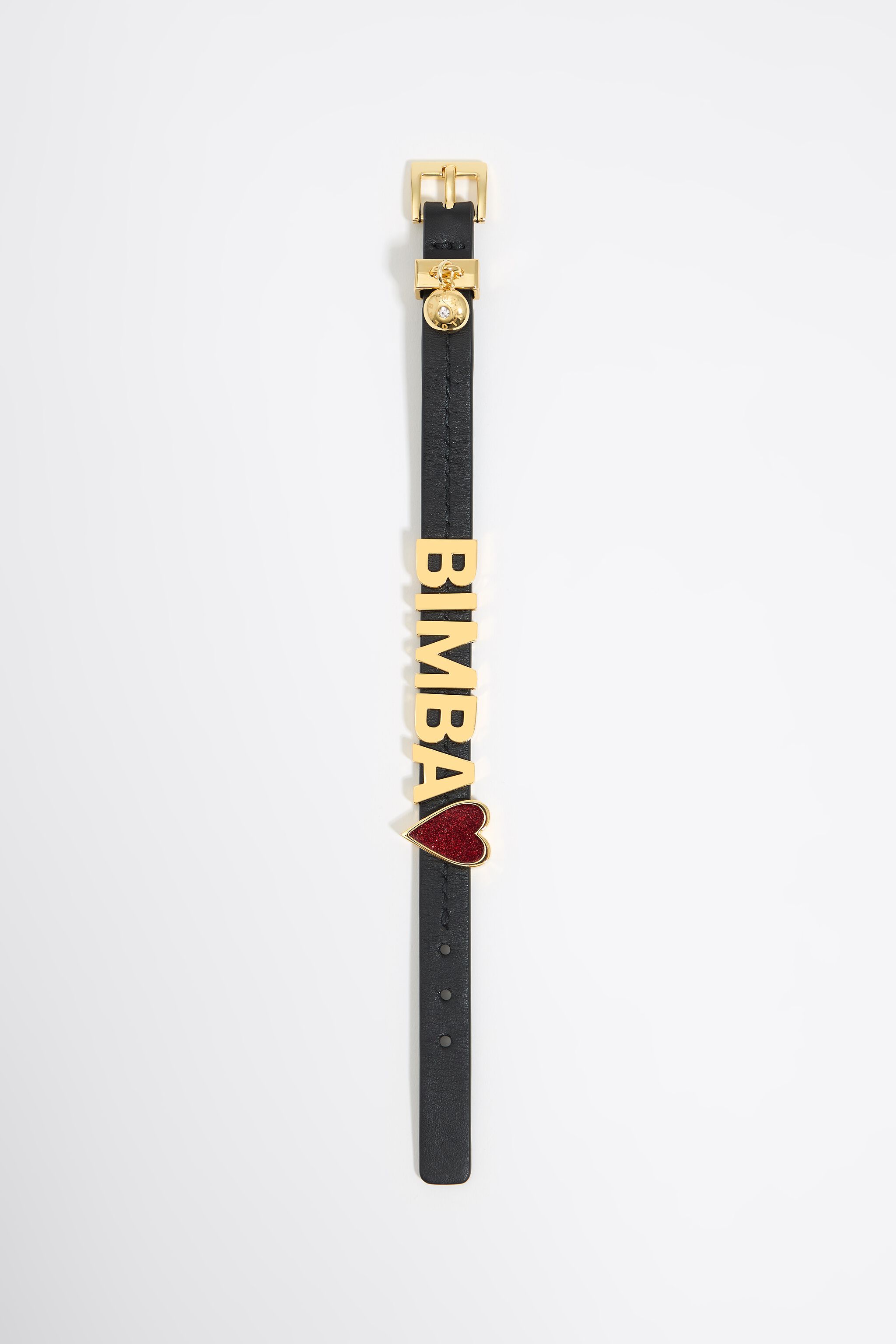 Red glitter heart and logo strap bracelet