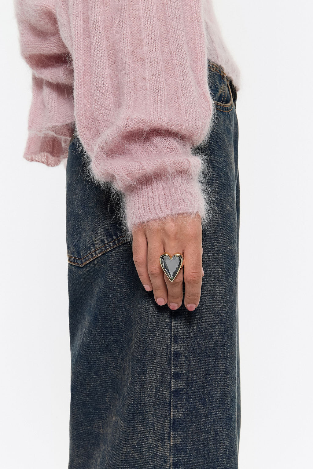 Smoked crystal heart ring