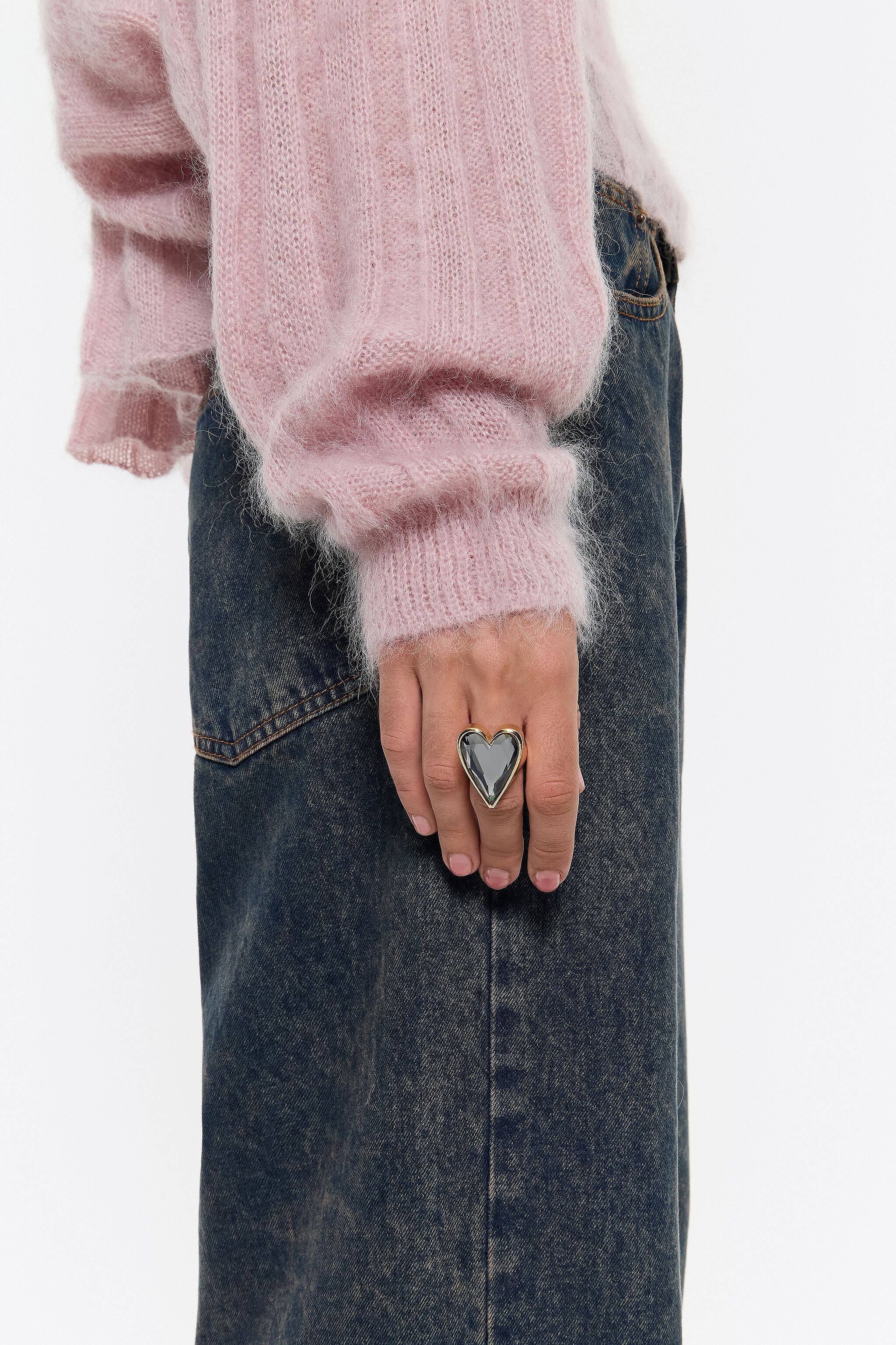 Smoked crystal heart ring