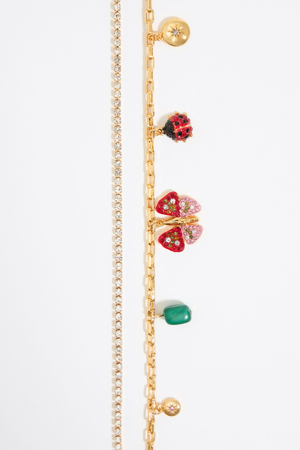 Crystal necklace with butterfly, ladybug and bee