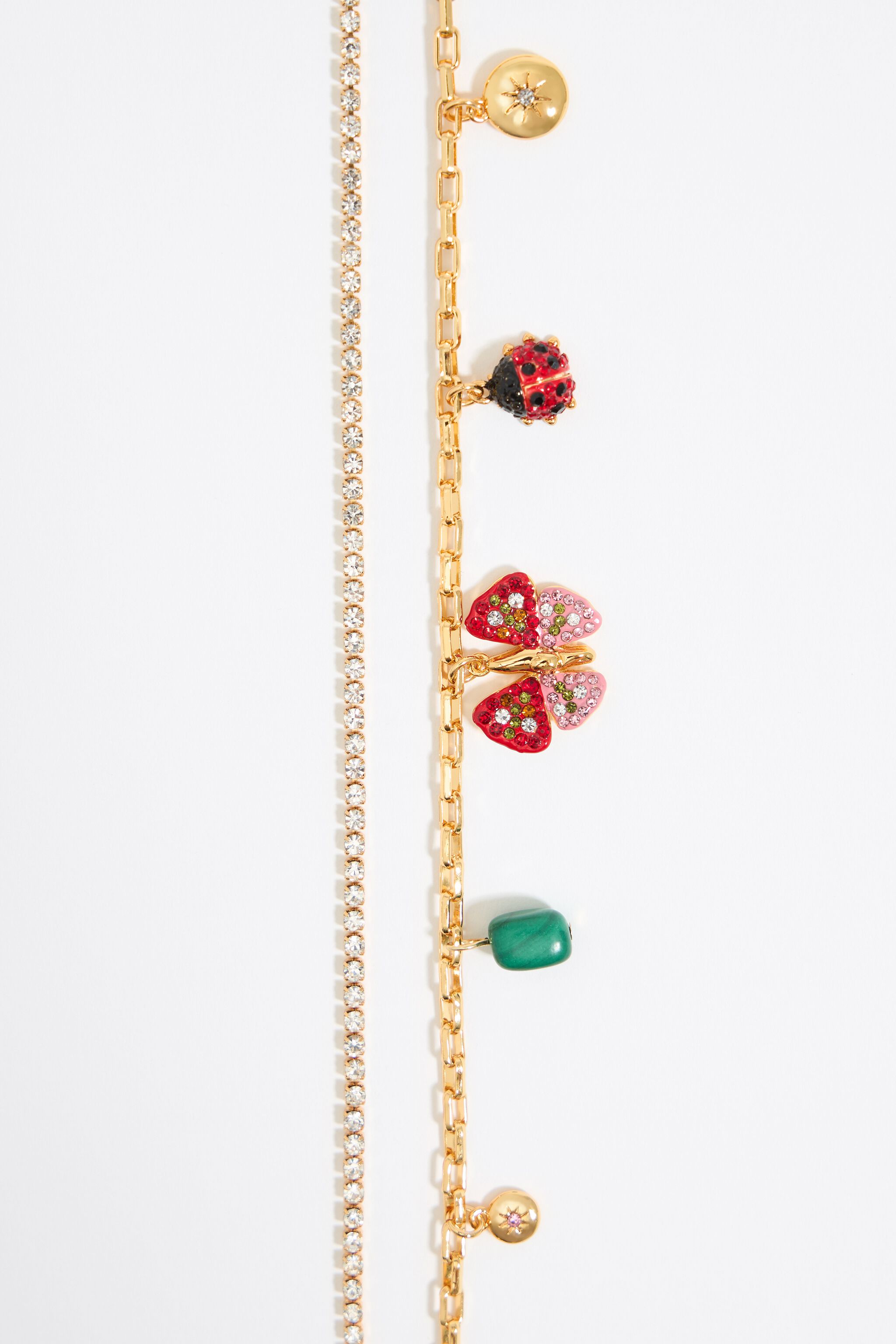 Crystal necklace with butterfly, ladybug and bee