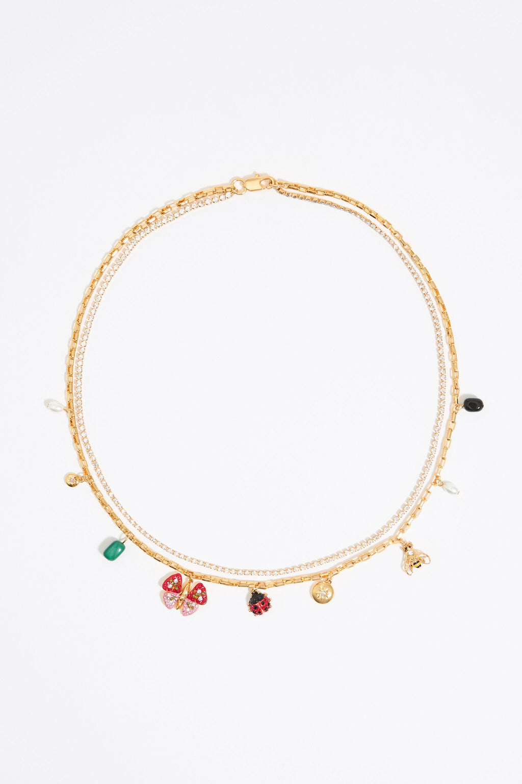 Crystal necklace with butterfly, ladybug and bee