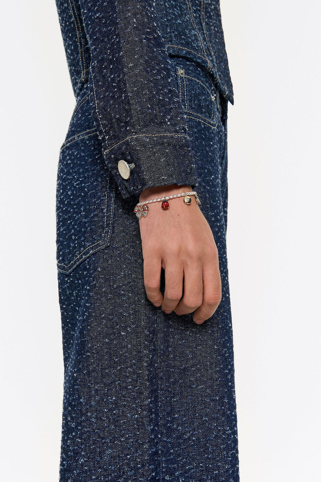 Pearl bracelet with butterfly, ladybug and bee